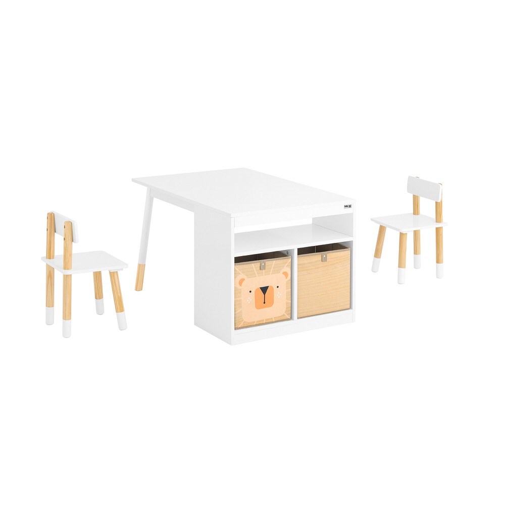 SoBuy Kindertisch mit 2 Stühlen und 1 Ablagebrett Weiß 90x60x53cm Nordisch