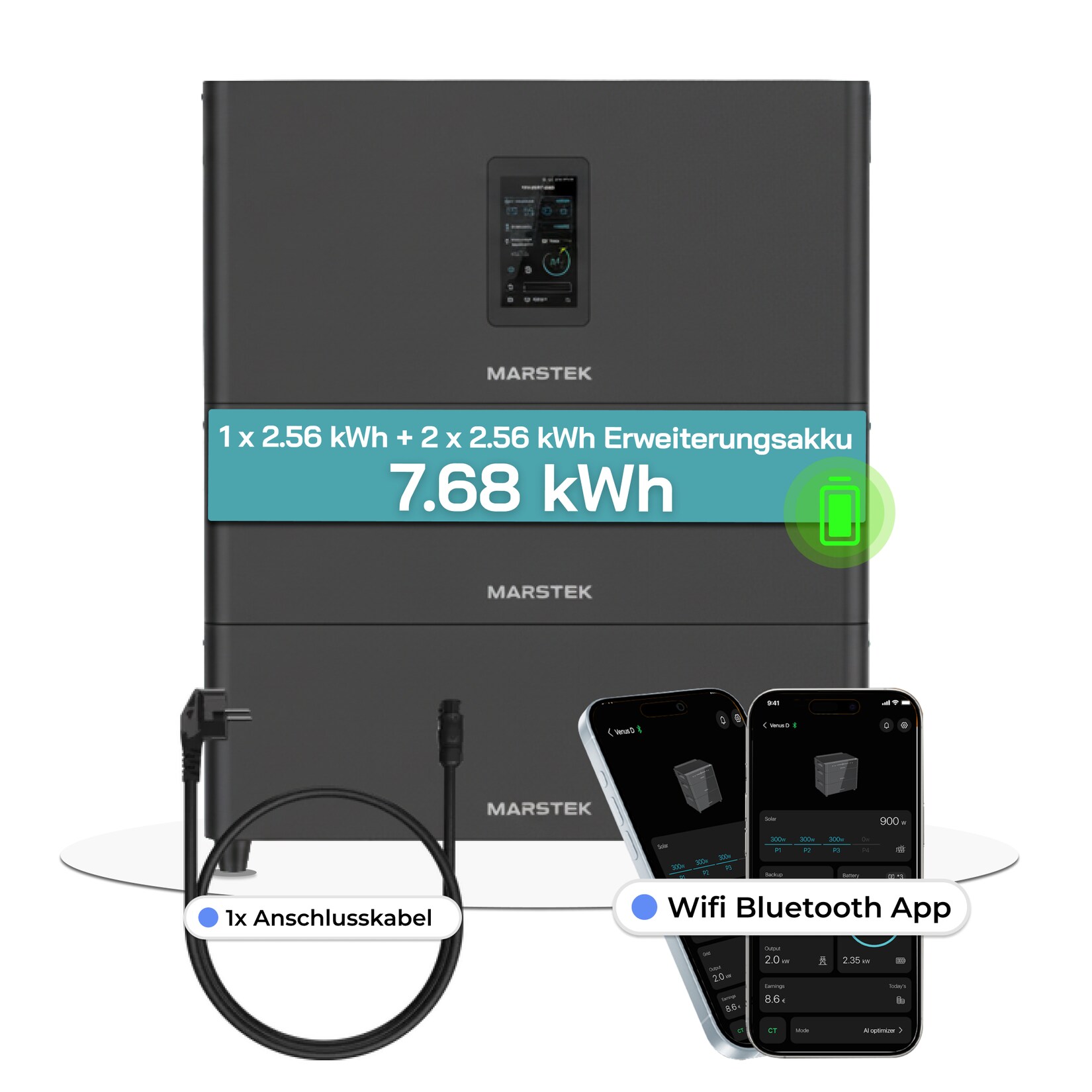 Speicher MARSTEK Jupiter C + Plus Solarspeicher 5,12-10,24 kWh LiFePO4 Solarakku für PV Systeme Balkonkraftwerk, IP65, 6000 Zyklen, WIFI und Bluetooth, Solar-Batterie