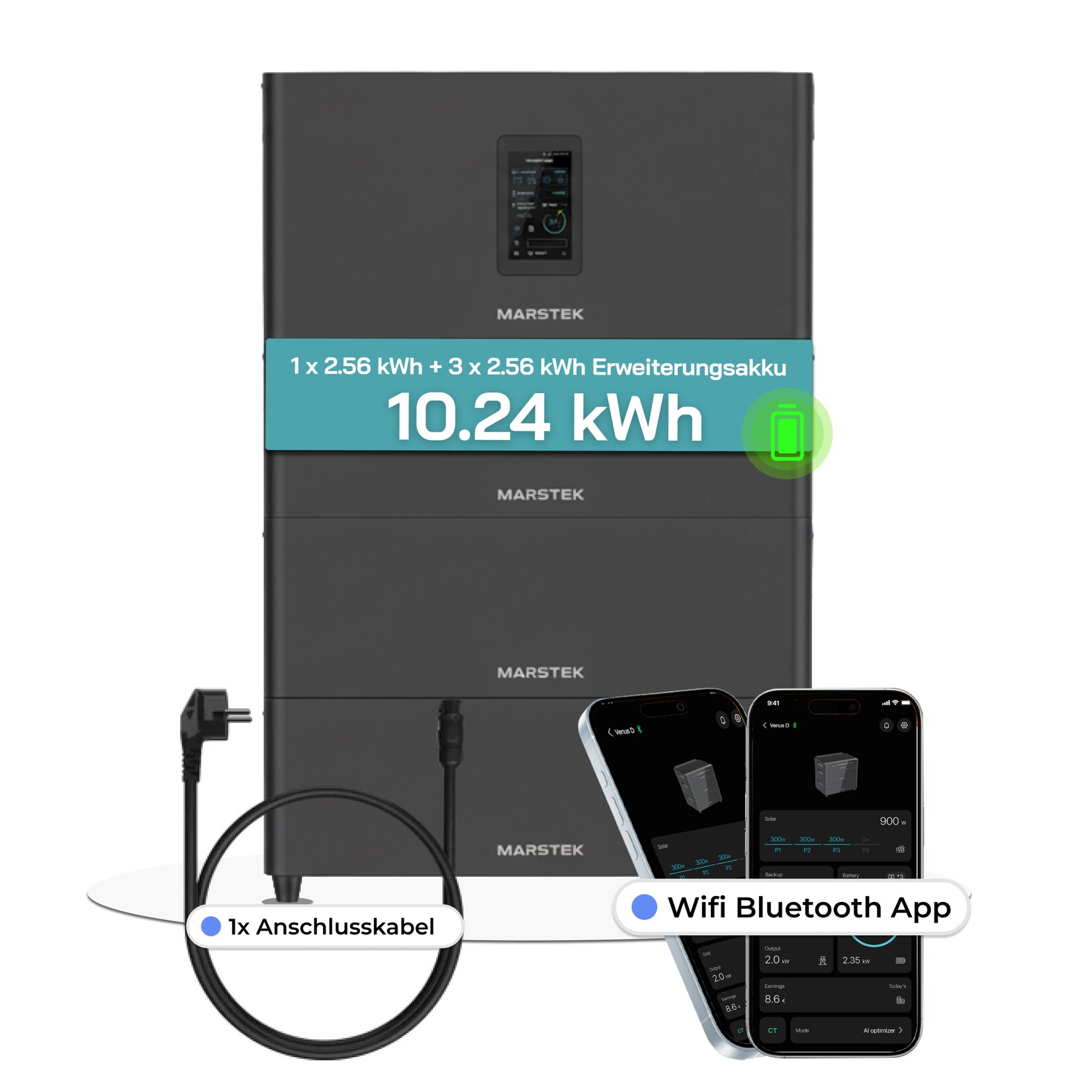 Speicher MARSTEK Jupiter C + Plus Solarspeicher 5,12-10,24 kWh LiFePO4 Solarakku für PV Systeme Balkonkraftwerk, IP65, 6000 Zyklen, WIFI und Bluetooth, Solar-Batterie