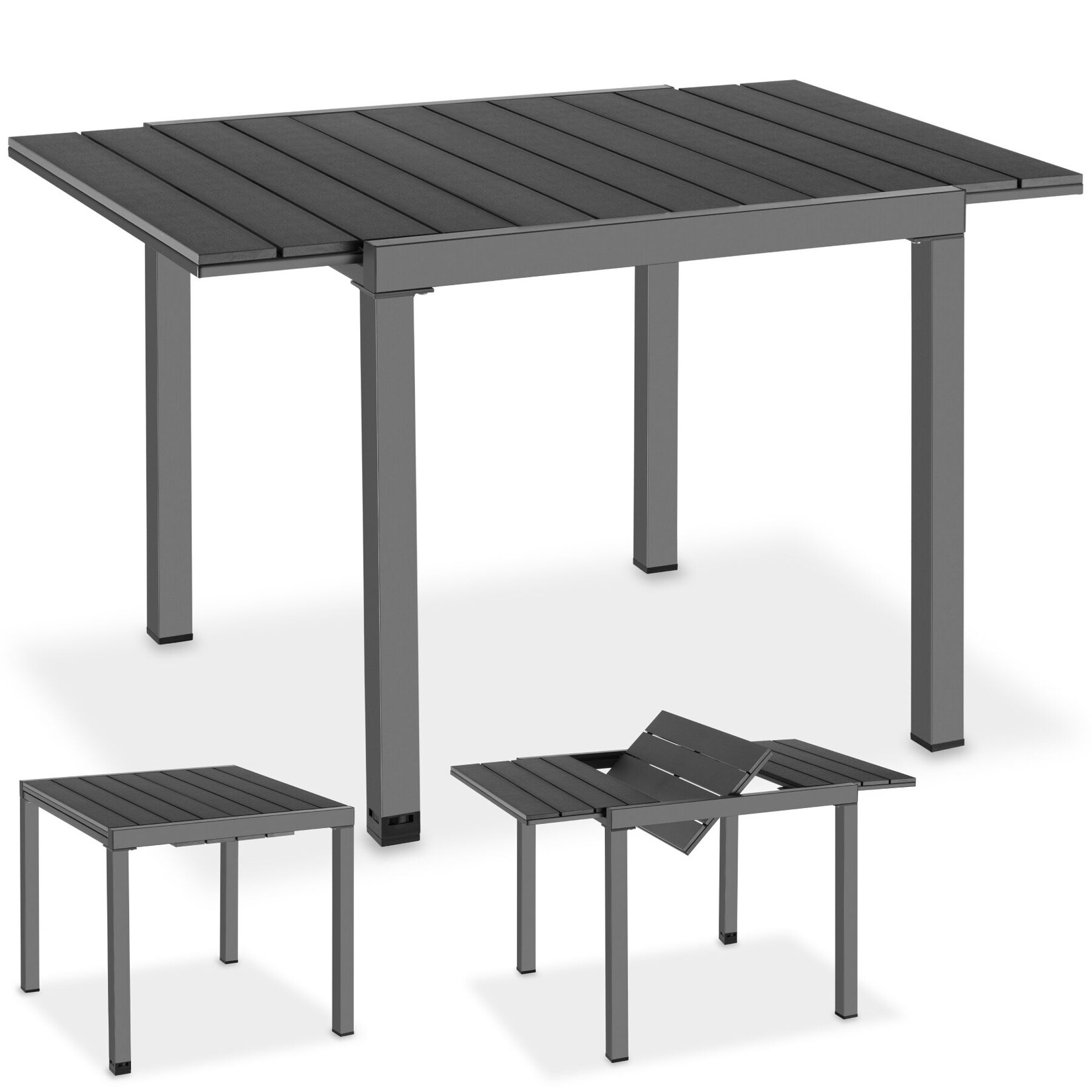tectake® Aluminium Gartentisch, für 4-6 Personen, ausziehbar, wetterfest und UV-beständig, 80–120 x 80 x 74 cm