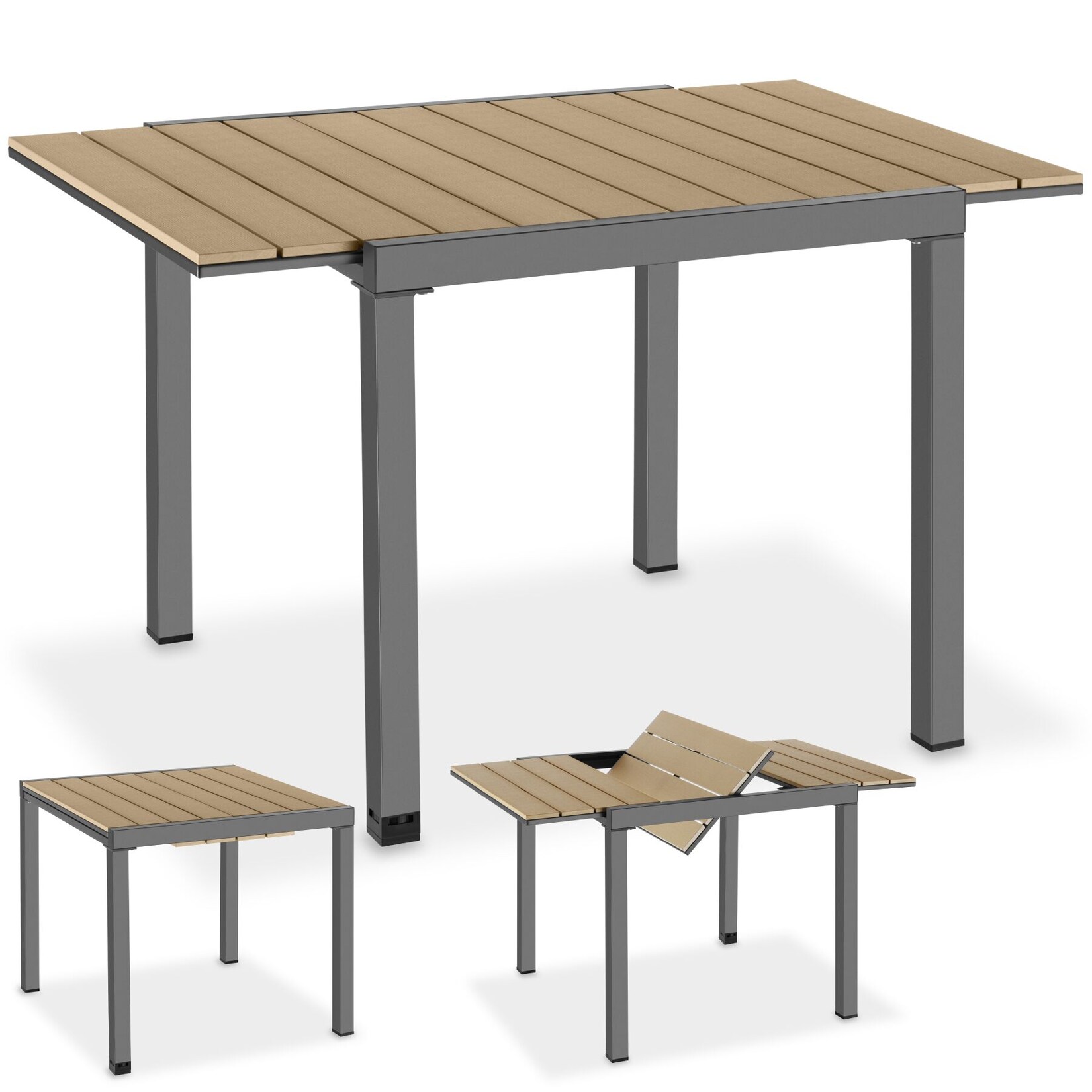 tectake® Aluminium Gartentisch, für 4-6 Personen, ausziehbar, wetterfest und UV-beständig, 80–120 x 80 x 74 cm