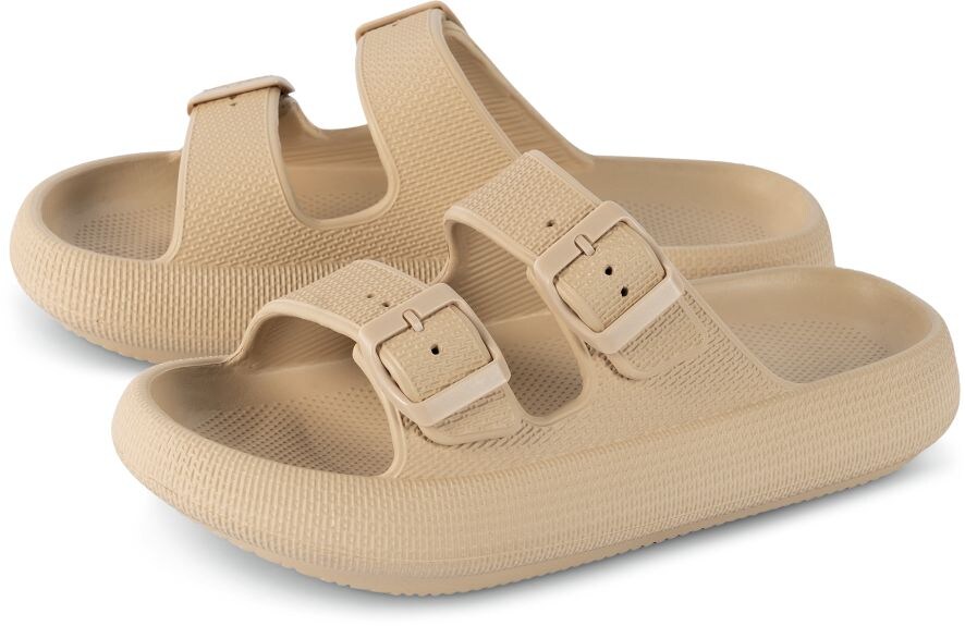 Damen und Herren Plateau Badepantoletten 2-Schnaller beige, 36/37