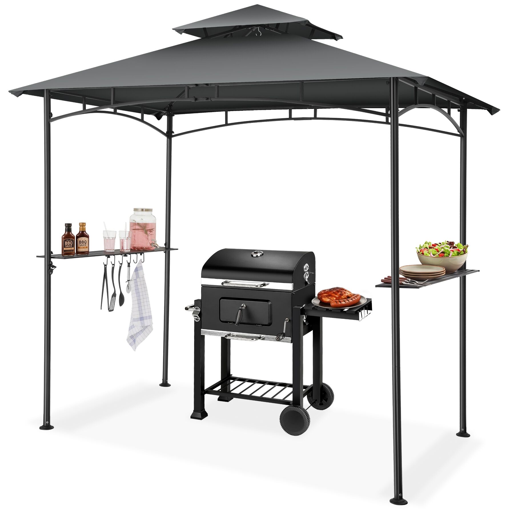 tectake&reg; Grillpavillon, wetterfest mit UV-Schutz, seitliche Gitterablagen und 6 Haken, 240 x 150 x 250 cm - Bild 1