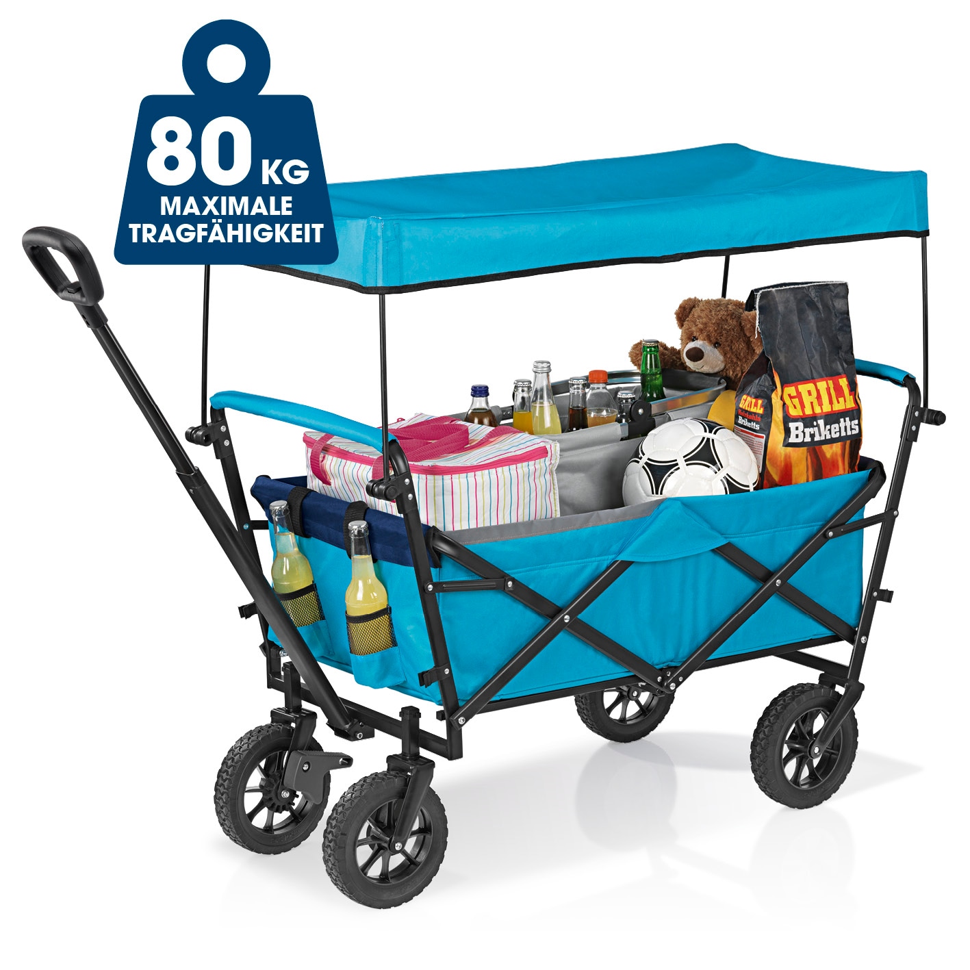 EASYmaxx Bollerwagen blau faltbar mit Dach und Feststellbremse - Bild 1