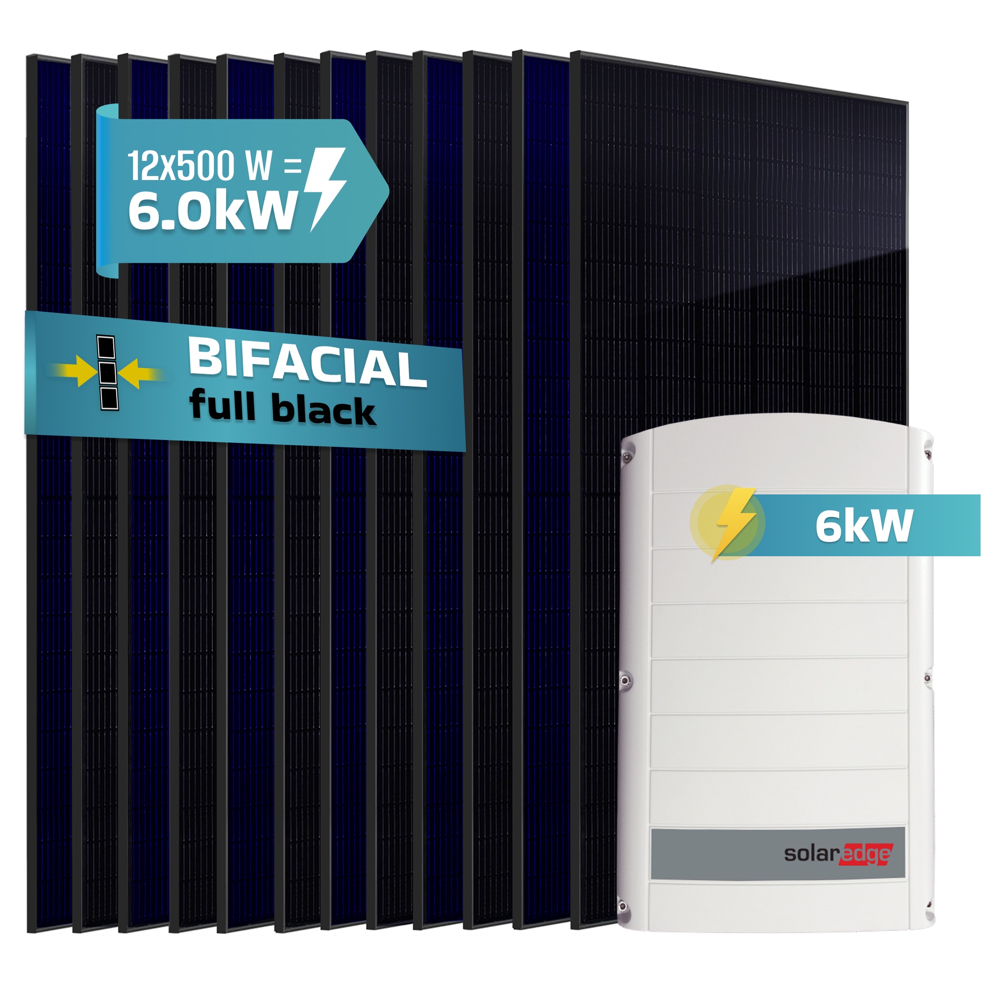 SUNNIVA&reg; 6.0 kW Solaranlage, 12x 500 W Solarmodule Fullblack Bifacial, Wechselrichter SolarEdge SE6K (3-phasig) - Bild 1