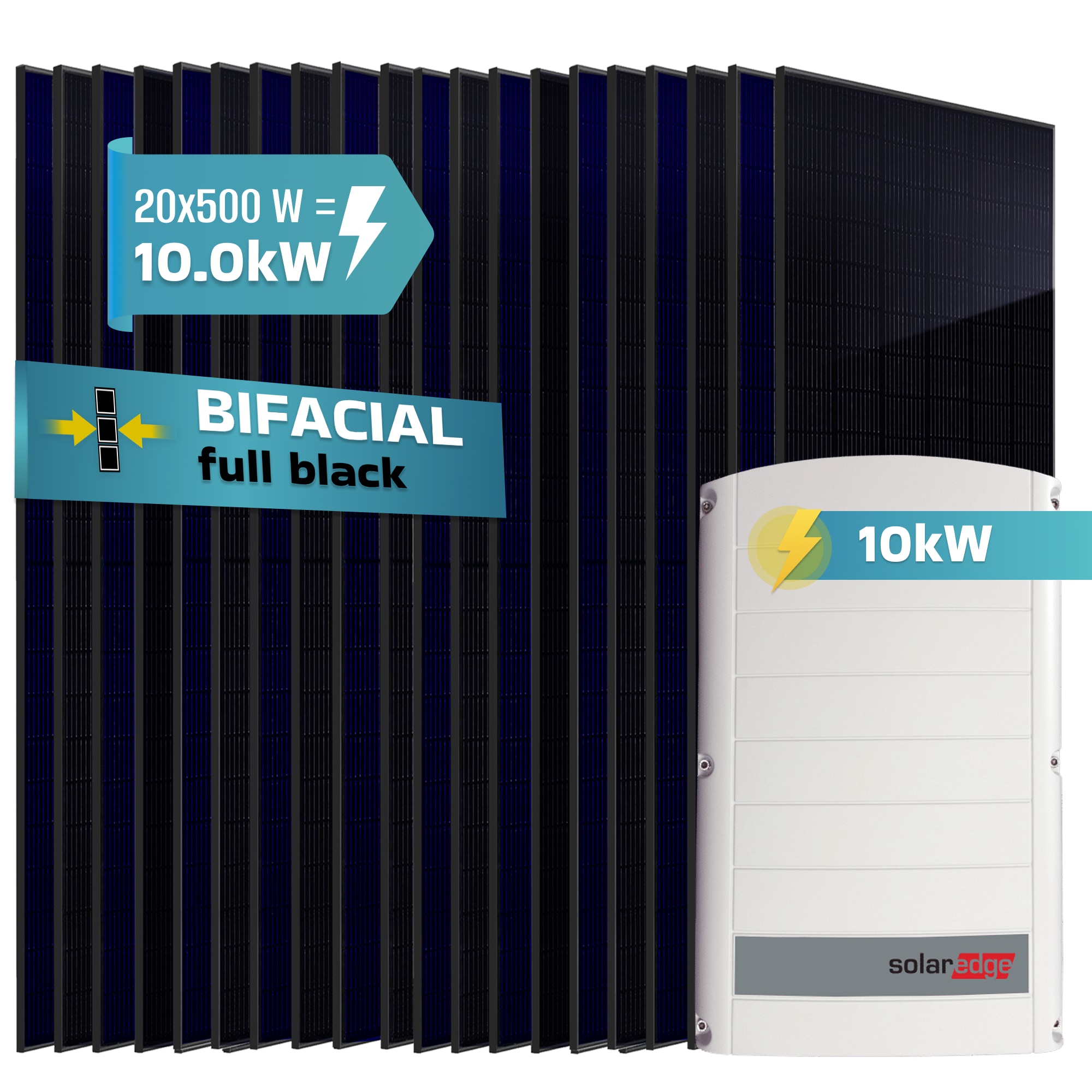 SUNNIVA&reg; 10.0 kW Solaranlage, 20x 500 W Solarmodule Fullblack Bifacial, Wechselrichter SolarEdge SE10K (3-phasig) - Bild 1