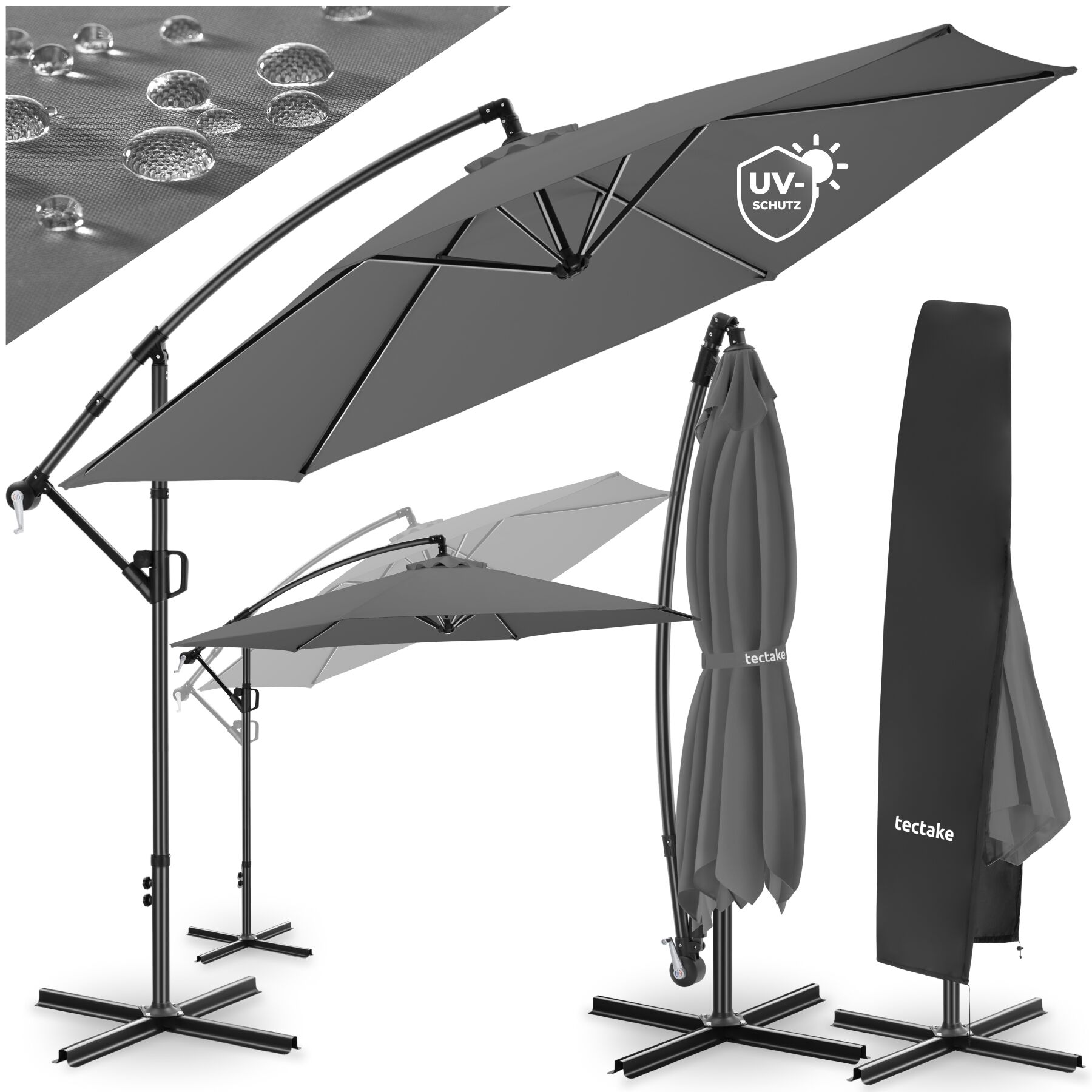 tectake&reg; Ampelschirm, 3,5 x 3,5 m, 360&deg; drehbar, Kurbelmechanismus, inkl. Schutzh&uuml;lle - Bild 1