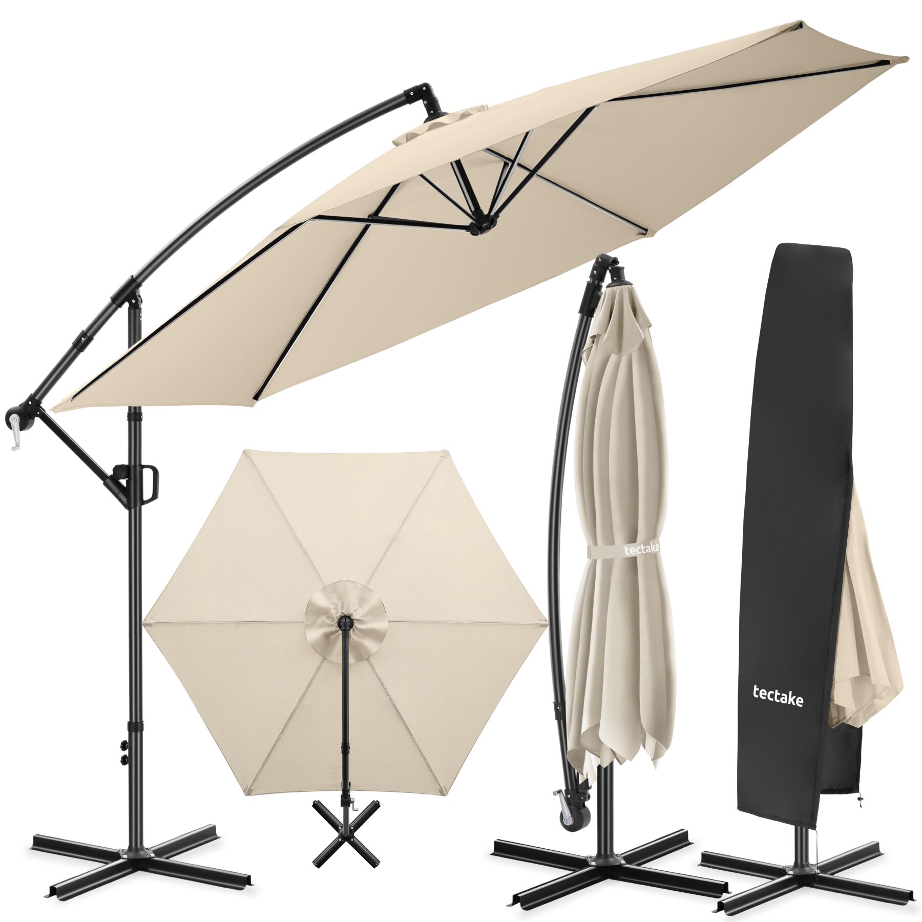 tectake&reg; Ampelschirm, 3,5 x 3,5 m, 360&deg; drehbar, Kurbelmechanismus, inkl. Schutzh&uuml;lle - Bild 1