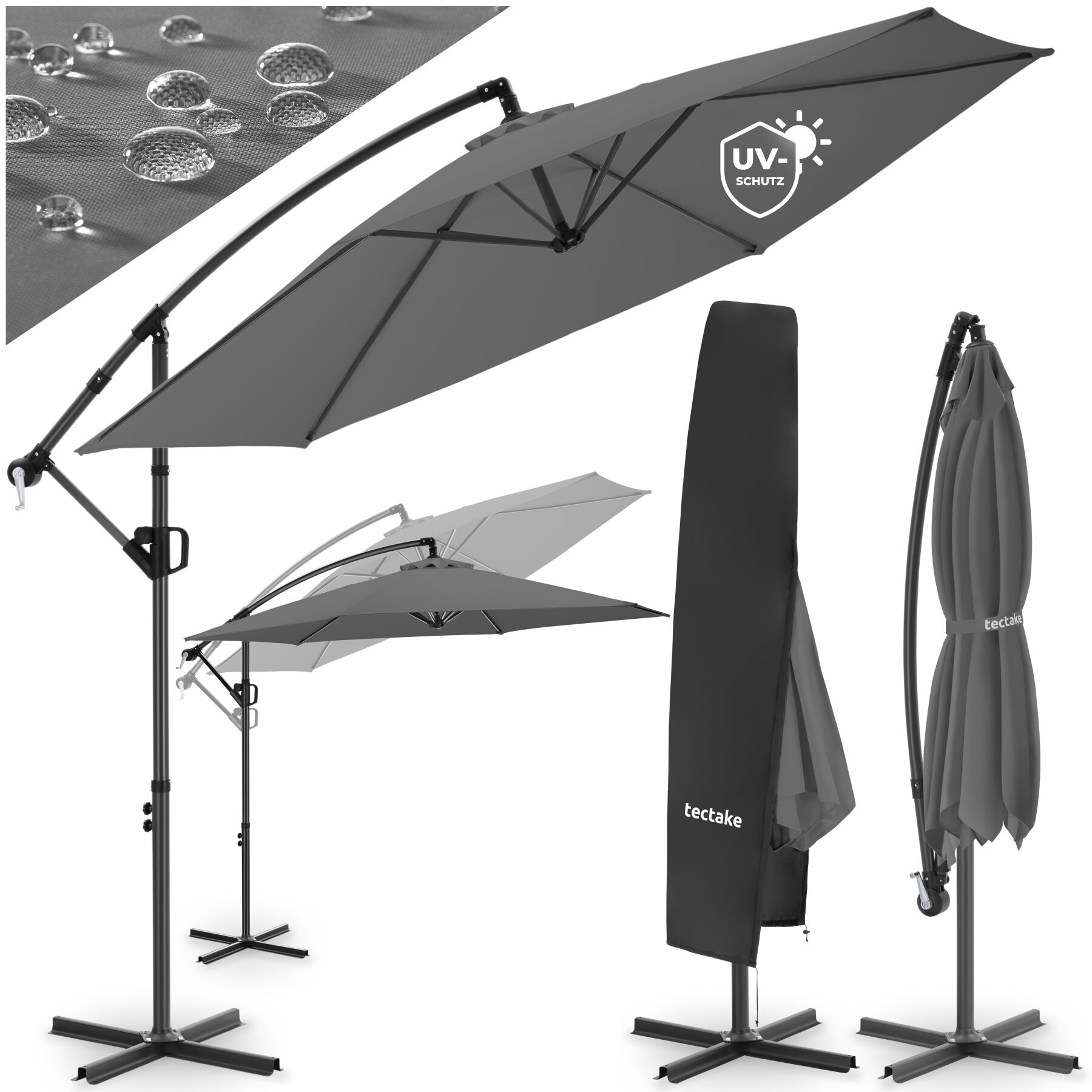 tectake&reg; Ampelschirm, 3 x 3 m, 360&deg; drehbar, Kurbelmechanismus, inkl. Schutzh&uuml;lle - Bild 1