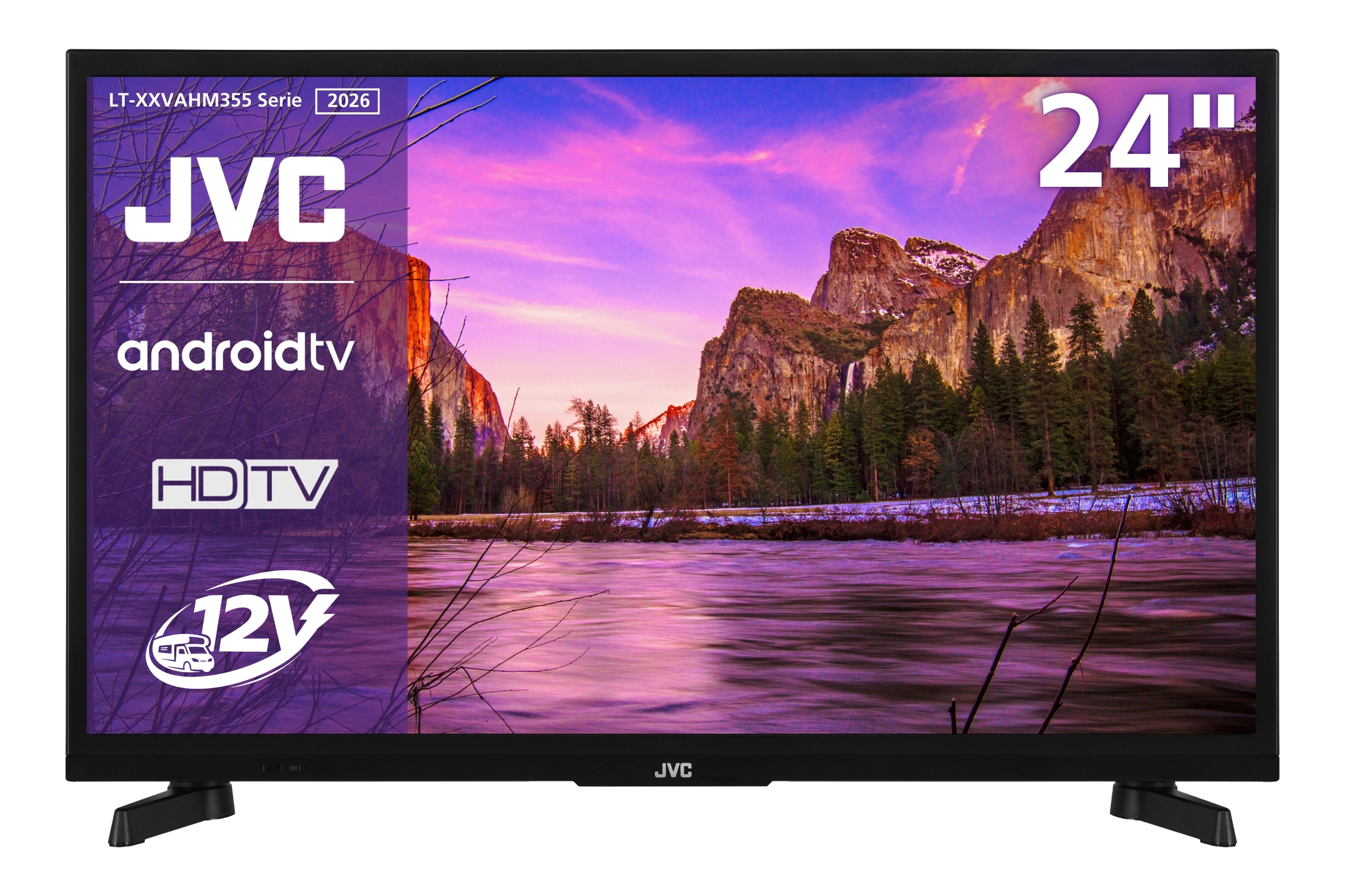 JVC LT-24VAHM355 Fernseher 24 Zoll Android Smart TV HD Aufl&ouml;sung HDR Triple-Tuner 12 Volt (2026) - Bild 1