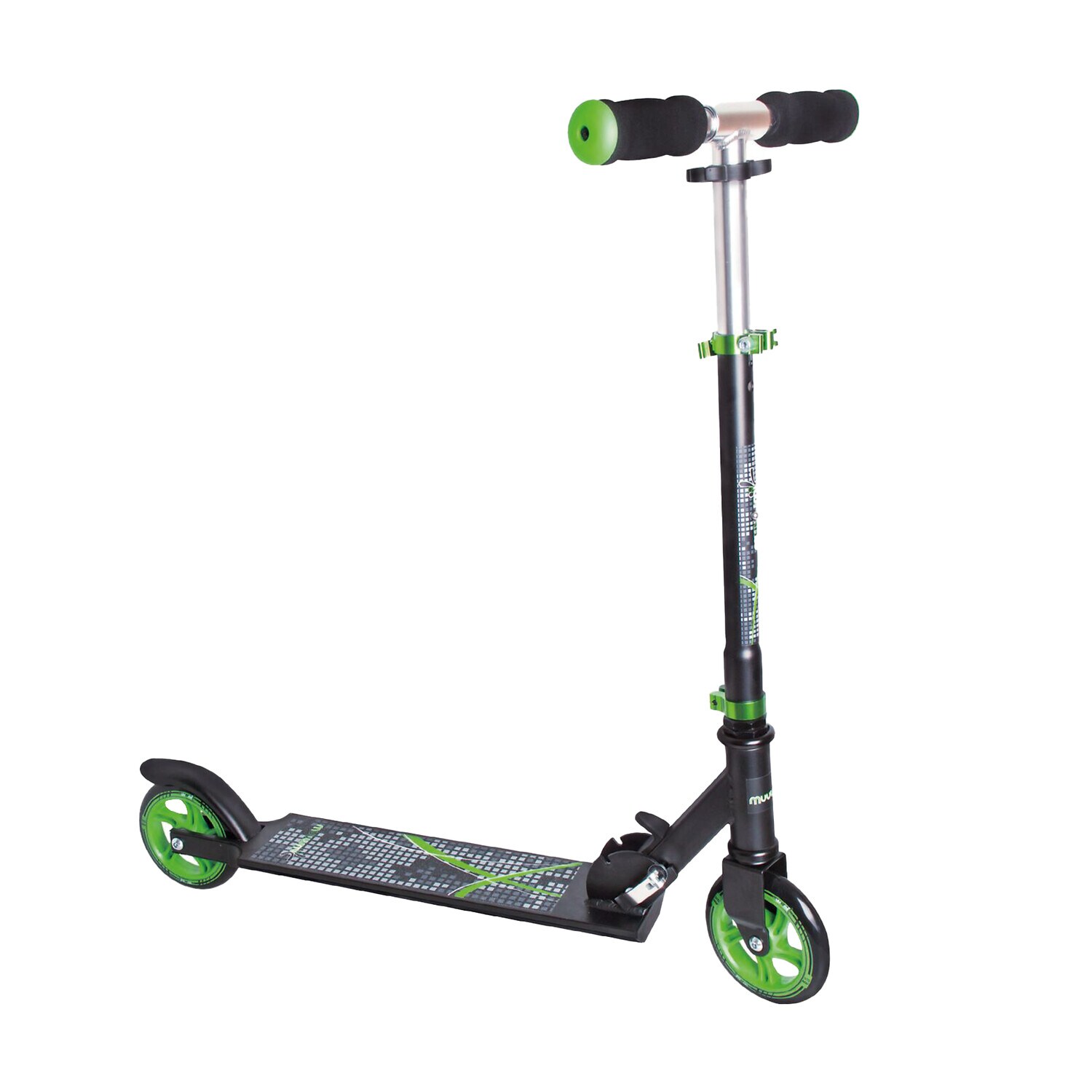 muuwmi Aluminium Scooter – Tretroller, 125 mm, ABEC 5, GS-geprüft, höhenverstellbar, schwarz-grün