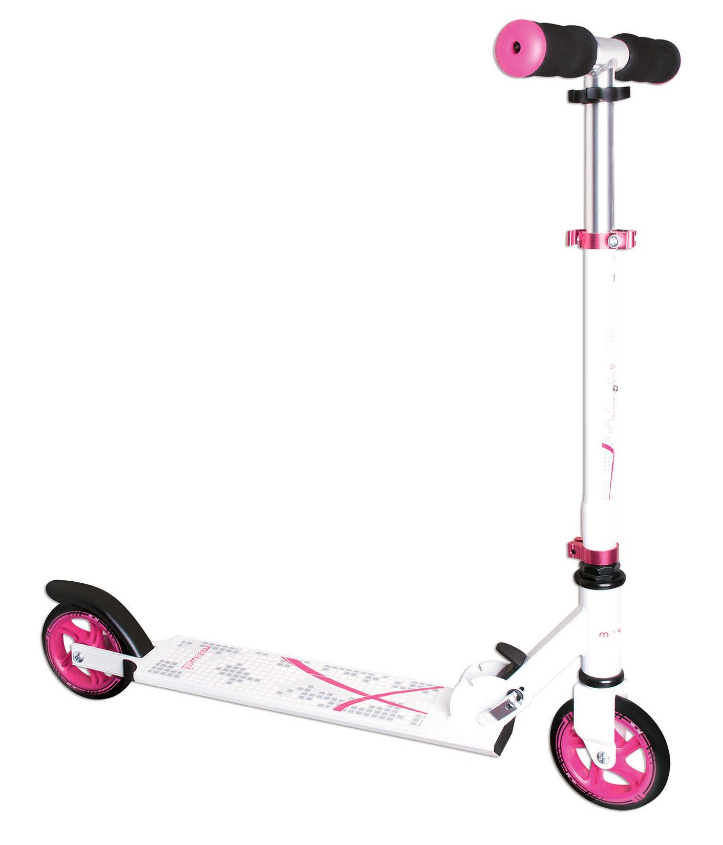 muuwmi Aluminium Scooter – Tretroller, 125 mm, ABEC 5, GS-geprüft, höhenverstellbar, weiß-pink