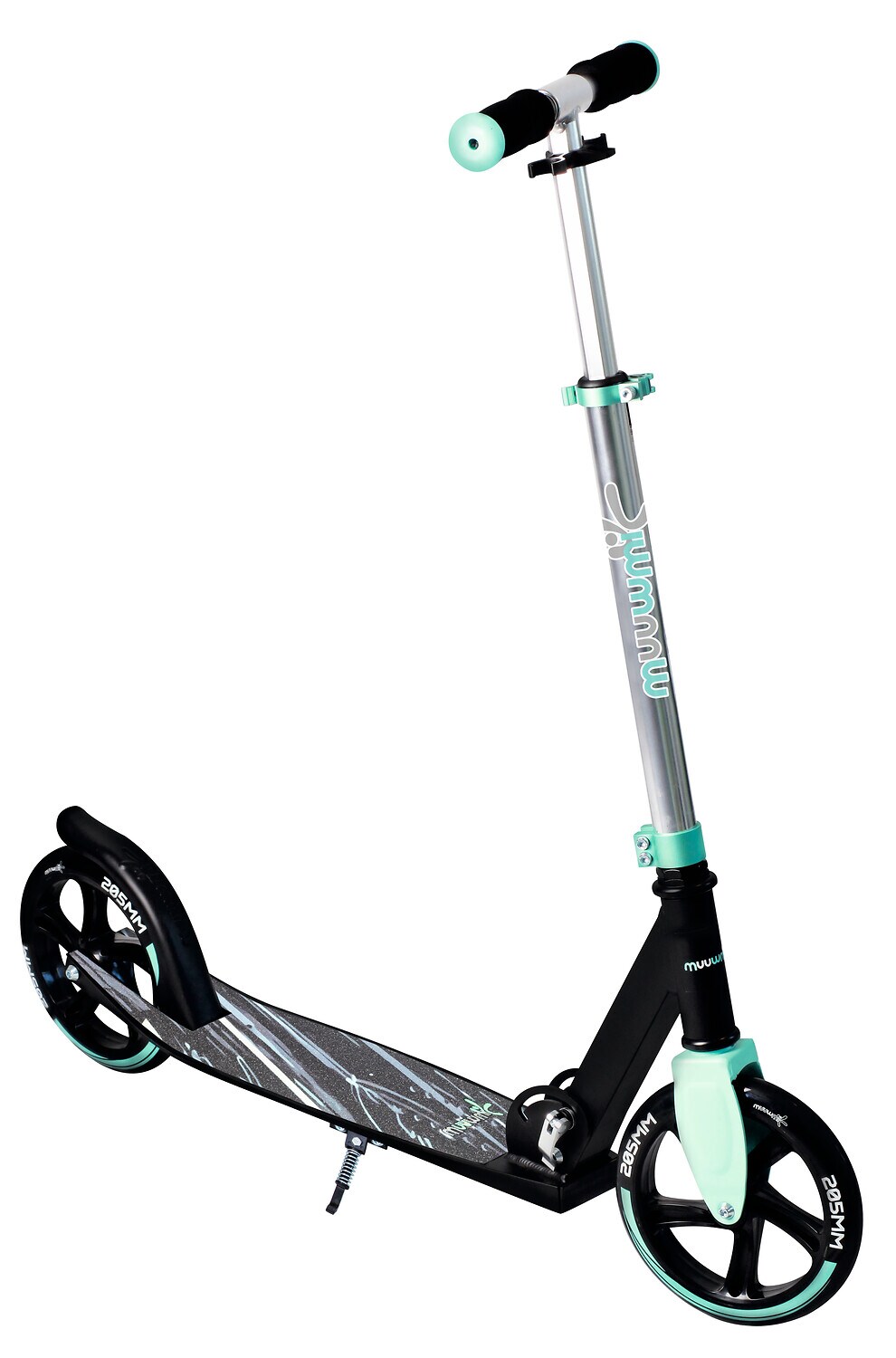 muuwmi Aluminium Scooter– Tretroller, 205 mm, ABEC 7, GS-geprüft, höhenverstellbar, XL-Deck, türkis