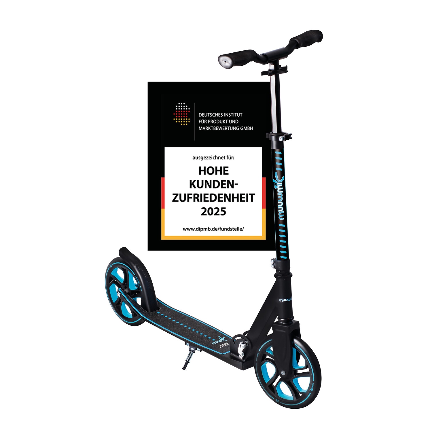 muuwmi Aluminium Scooter Pro &ndash; Tretroller, 215 mm, ABEC 7, GS-gepr&uuml;ft, h&ouml;henverstellbar, XL-Deck, BMX-Lenker, blau - Bild 1