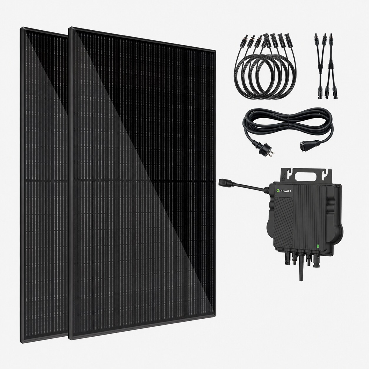 VALE Balkonkraftwerk 900 Wp – 2x 450 Wp Premium Solarmodul bifazial (Glas+Glas), Growatt NEO 800M-X, 5m Anschlusskabel