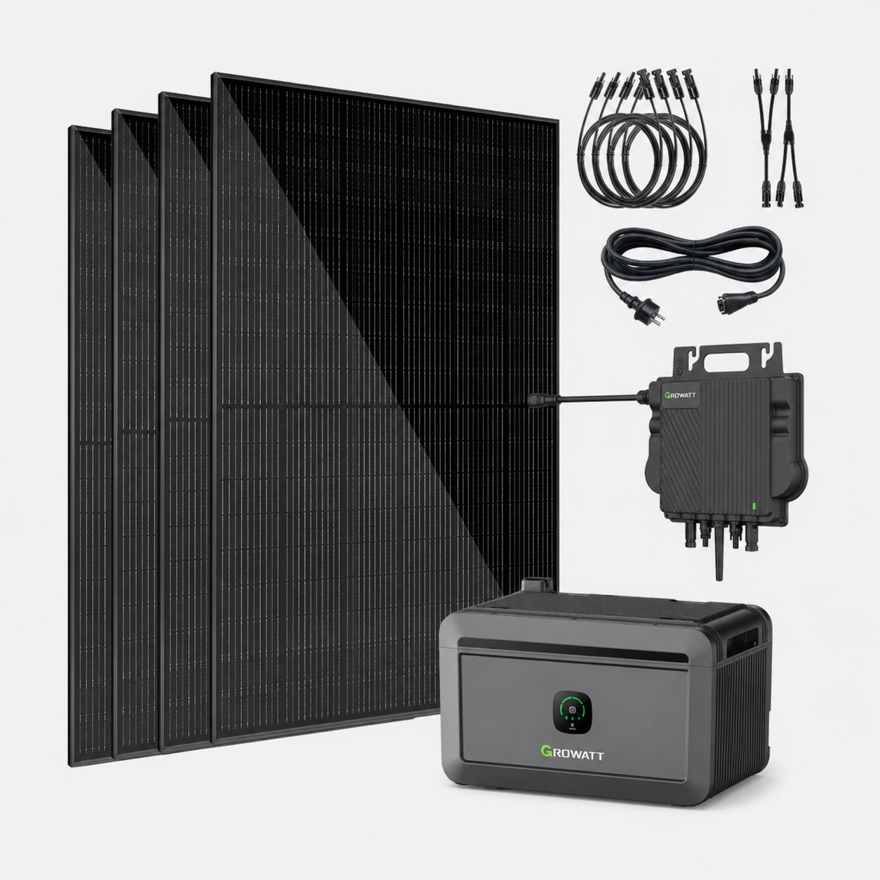 VALE Balkonkraftwerk 1.800 Wp &ndash; 4x 450 Wp Premium Solarmodul bifazial (Glas+Glas), Growatt NEO 800M-X, Growatt Noah 2000, 5m Anschlusskabel - Bild 1