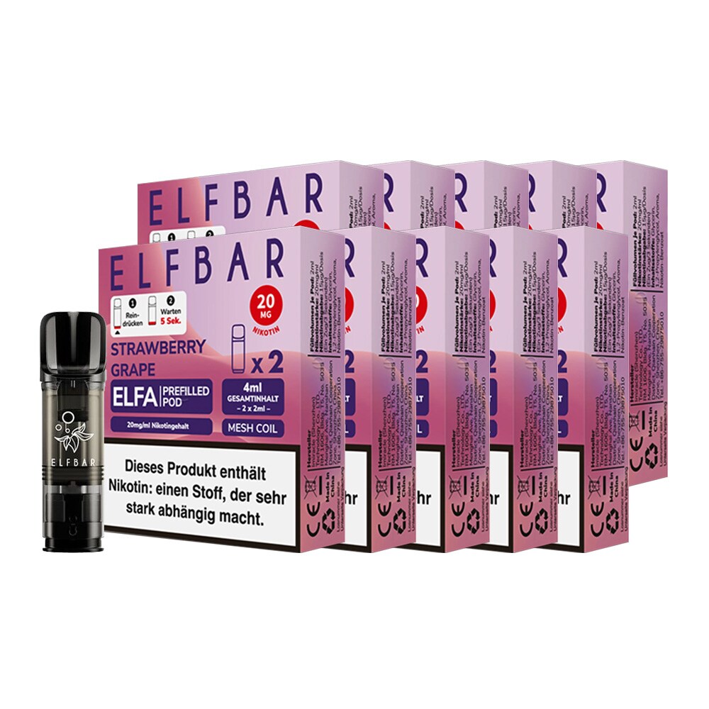 ELFBAR ELFA Prefilled Pod x 2 - Strawberry Grape 2.0% , 10er Pack - Bild 1