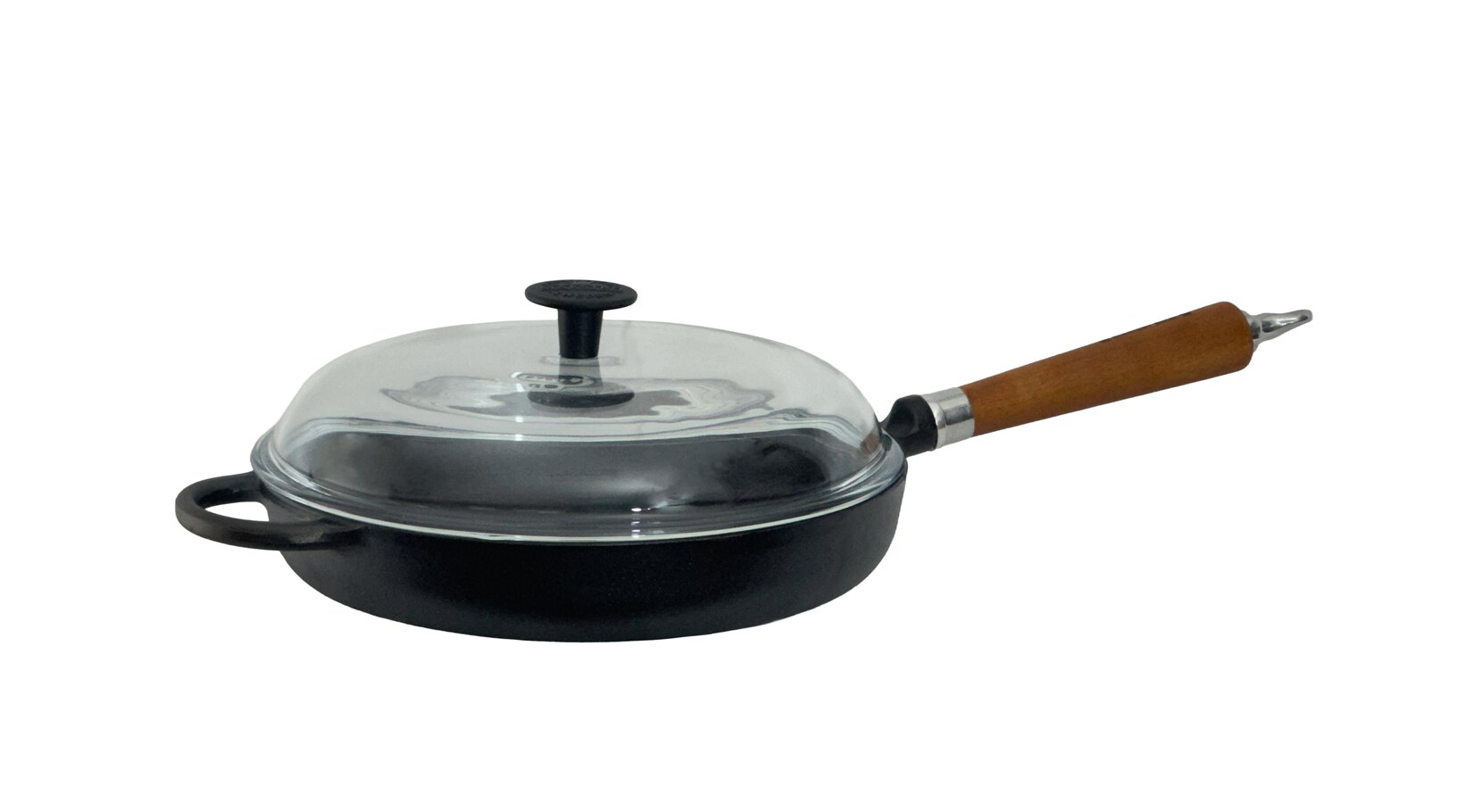 Bratpfanne hoch, Ø 28 cm, mit Glasdeckel und braunem Buchenholzgriff