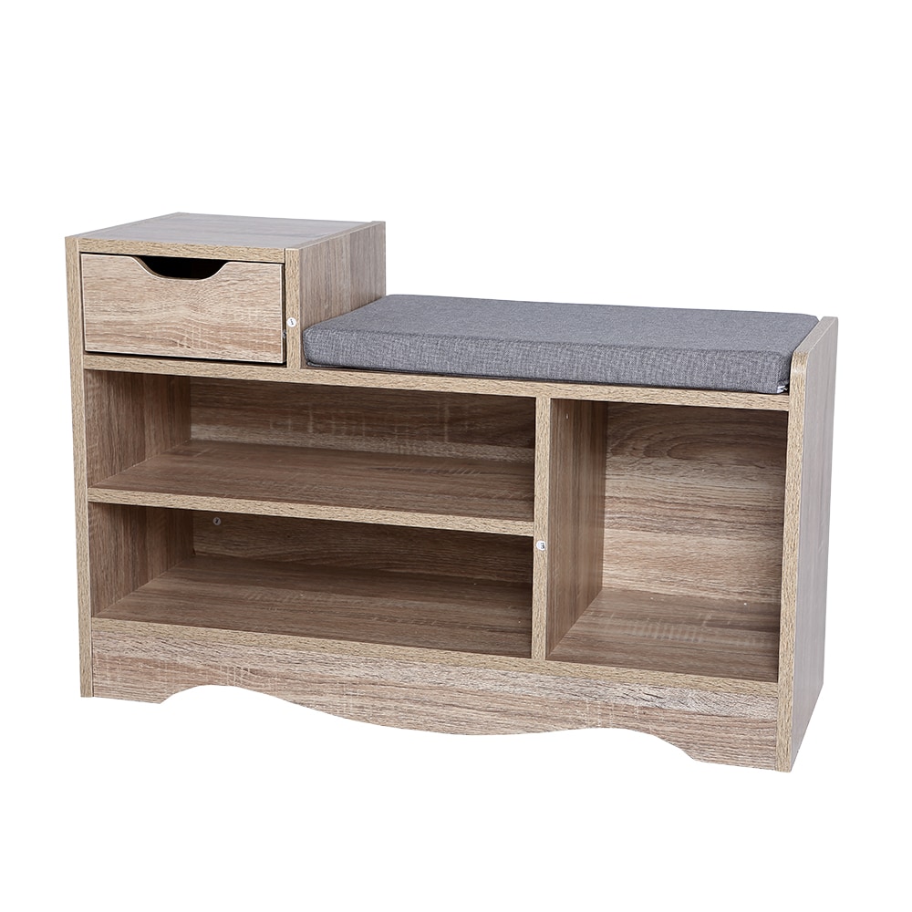 Happy Home Schuhbank mit Sitzkissen & Schublade – Schuhschrank für 6-8 Paar Schuhe – Schuhregal Holz – Sitzbank Flur Eingangsbereich – …