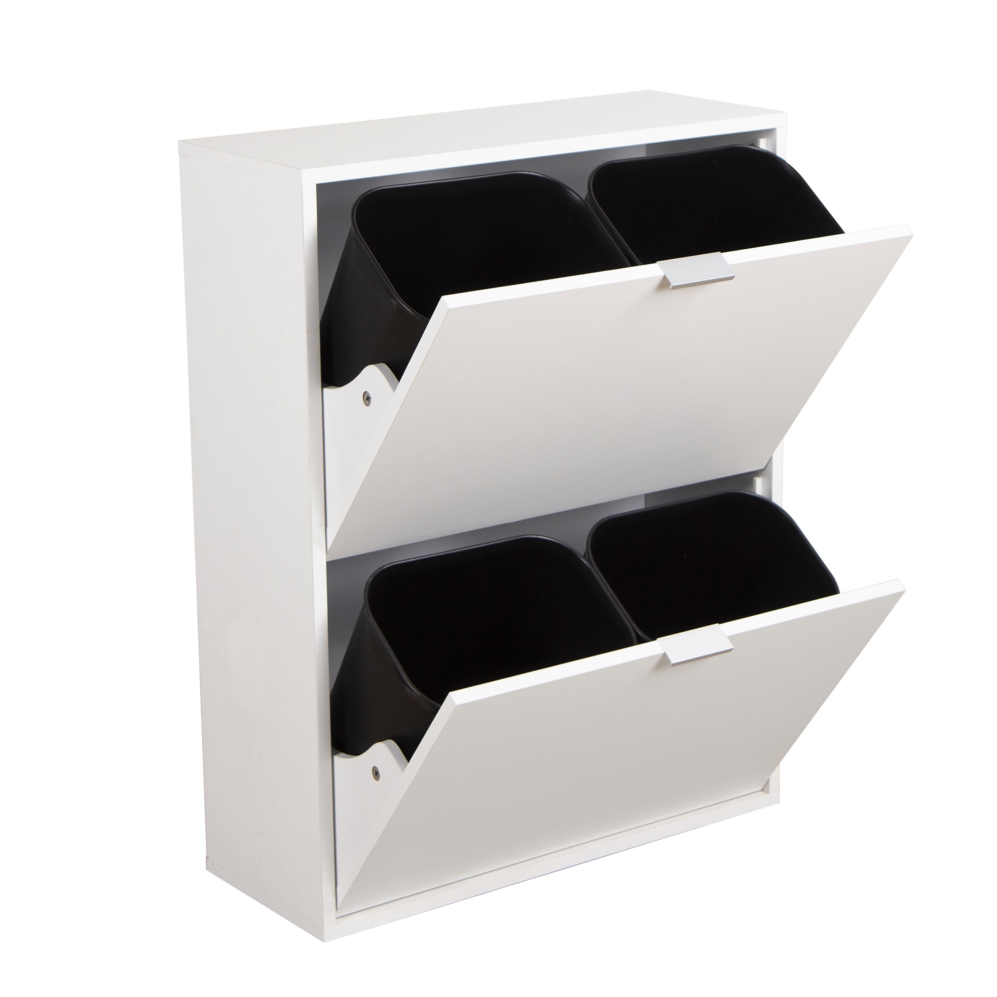 Happy Home Mehrzweckschrank M&uuml;lltrenner platzsparend M&uuml;lltrennsystem mit 4 entnehmbaren Inneneimern aus MDF Wei&szlig; 60x24x80 cm HEI02-WEI - Bild 1