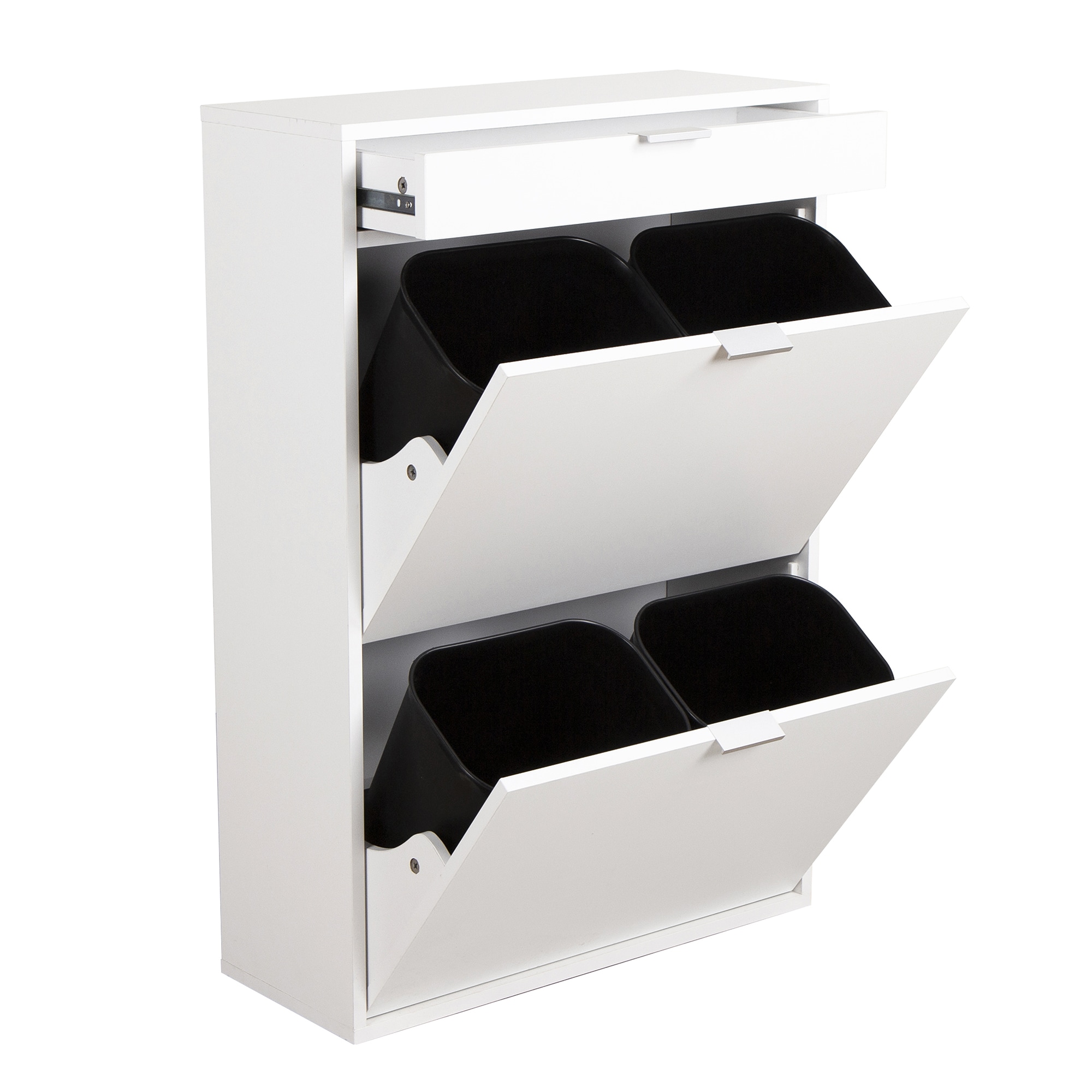 Happy Home Mehrzweckschrank M&uuml;lltrenner platzsparend M&uuml;lltrennsystem mit 4 entnehmbaren Inneneimern aus MDF Wei&szlig; 60 x 25 x 90 cm HEI03-WEI - Bild 1
