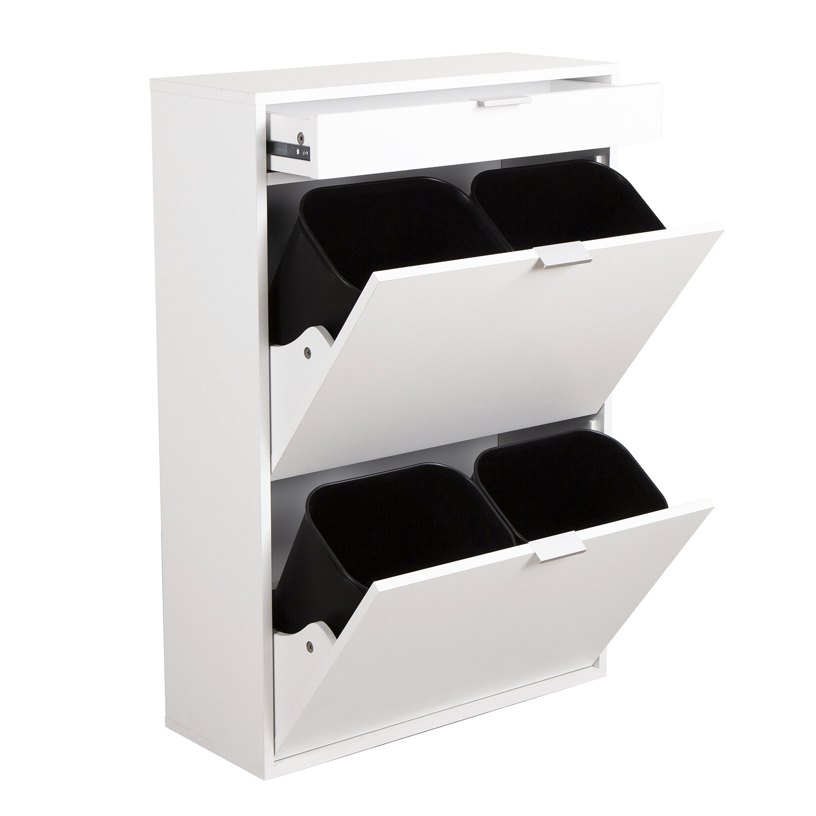 Mehrzweckschrank Mülltrenner platzsparend Mülltrennsystem mit 4 entnehmbaren Inneneimern aus MDF Weiß 60 x 25 x 90 cm HEI03-WEI