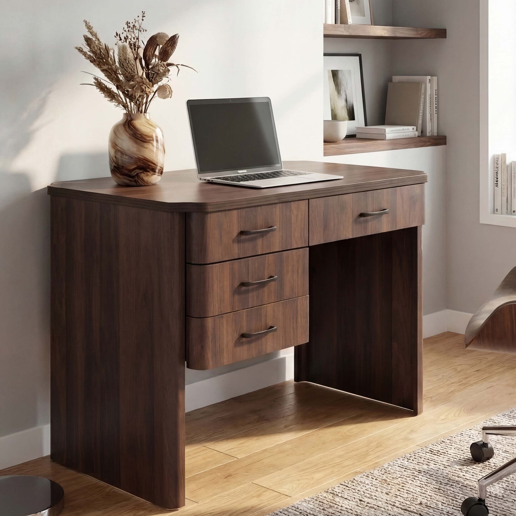 Schreibtisch MCW-P42, Bürotisch Computertisch, 4 Schubladen MDF 78x110x60cm ~ Walnuss-Optik