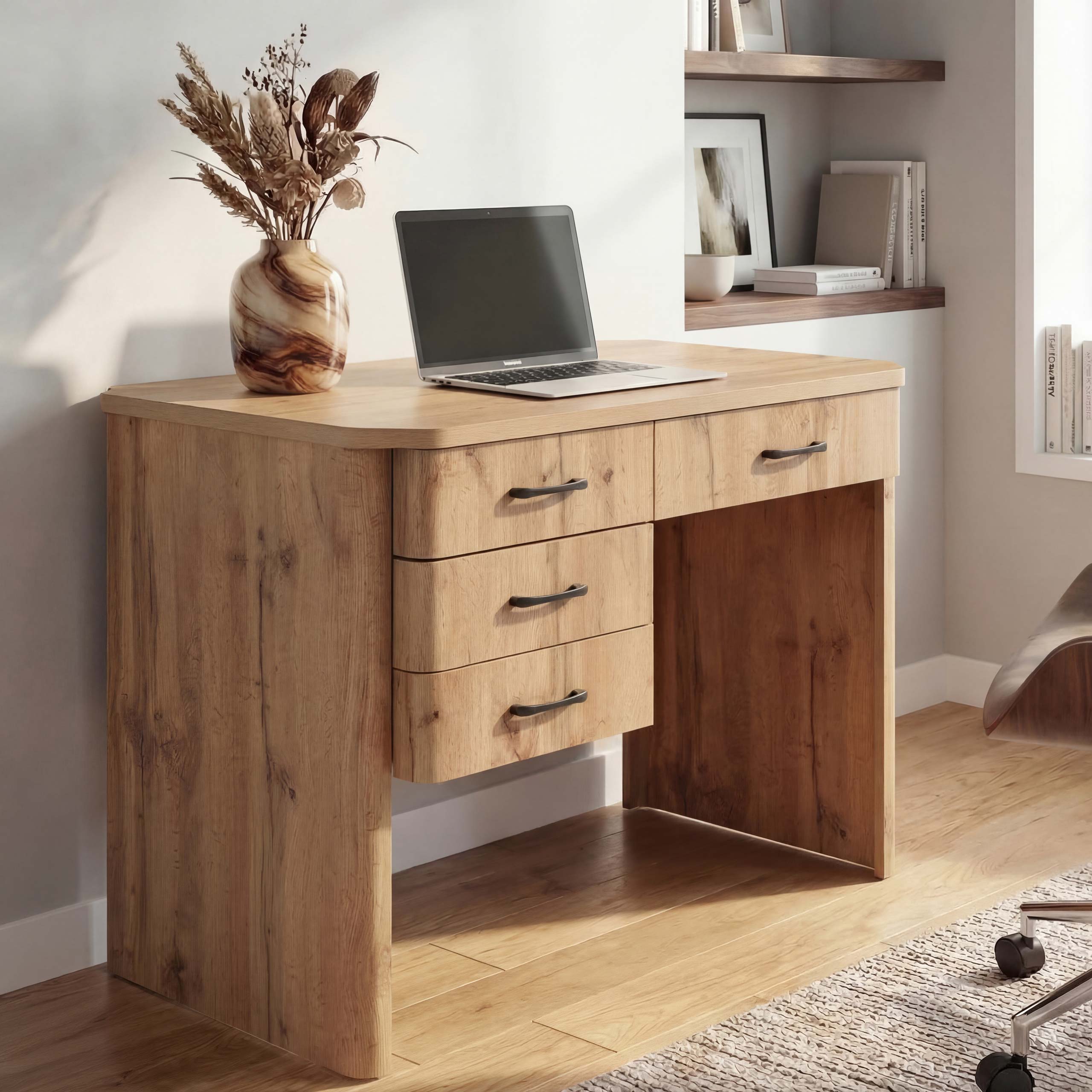 Schreibtisch MCW-P42, B&uuml;rotisch Computertisch, 4 Schubladen MDF 78x110x60cm ~ Wotan-Eiche-Optik - Bild 1