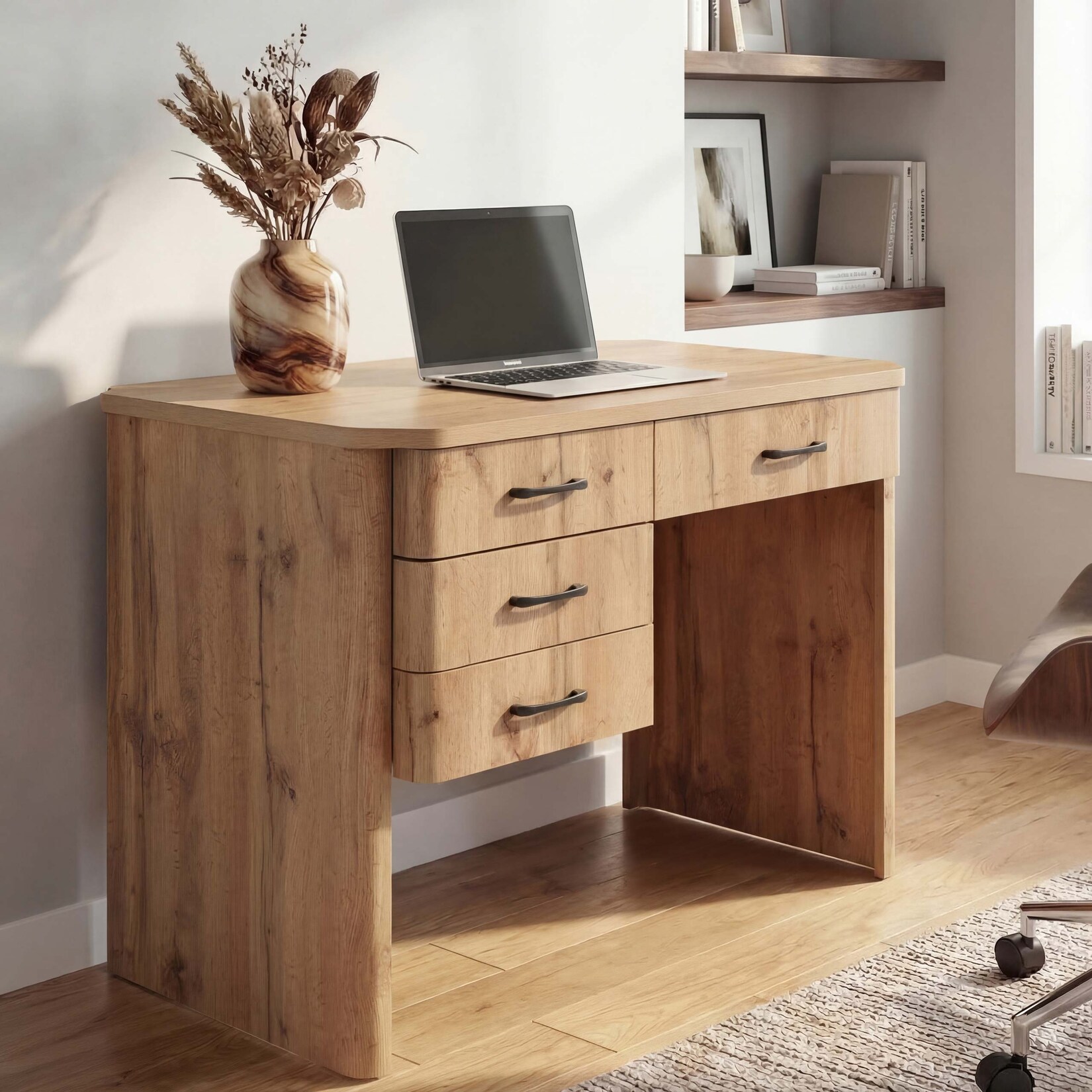 Schreibtisch MCW-P42, Bürotisch Computertisch, 4 Schubladen MDF 78x110x60cm ~ Wotan-Eiche-Optik