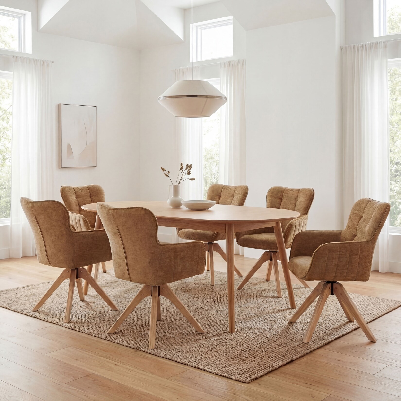 6er-Set Esszimmerstuhl MCW-Q35, Küchenstuhl Armlehne drehbar, Stoff Chenille (680g/m²) Holz MVG ~ senfgelb