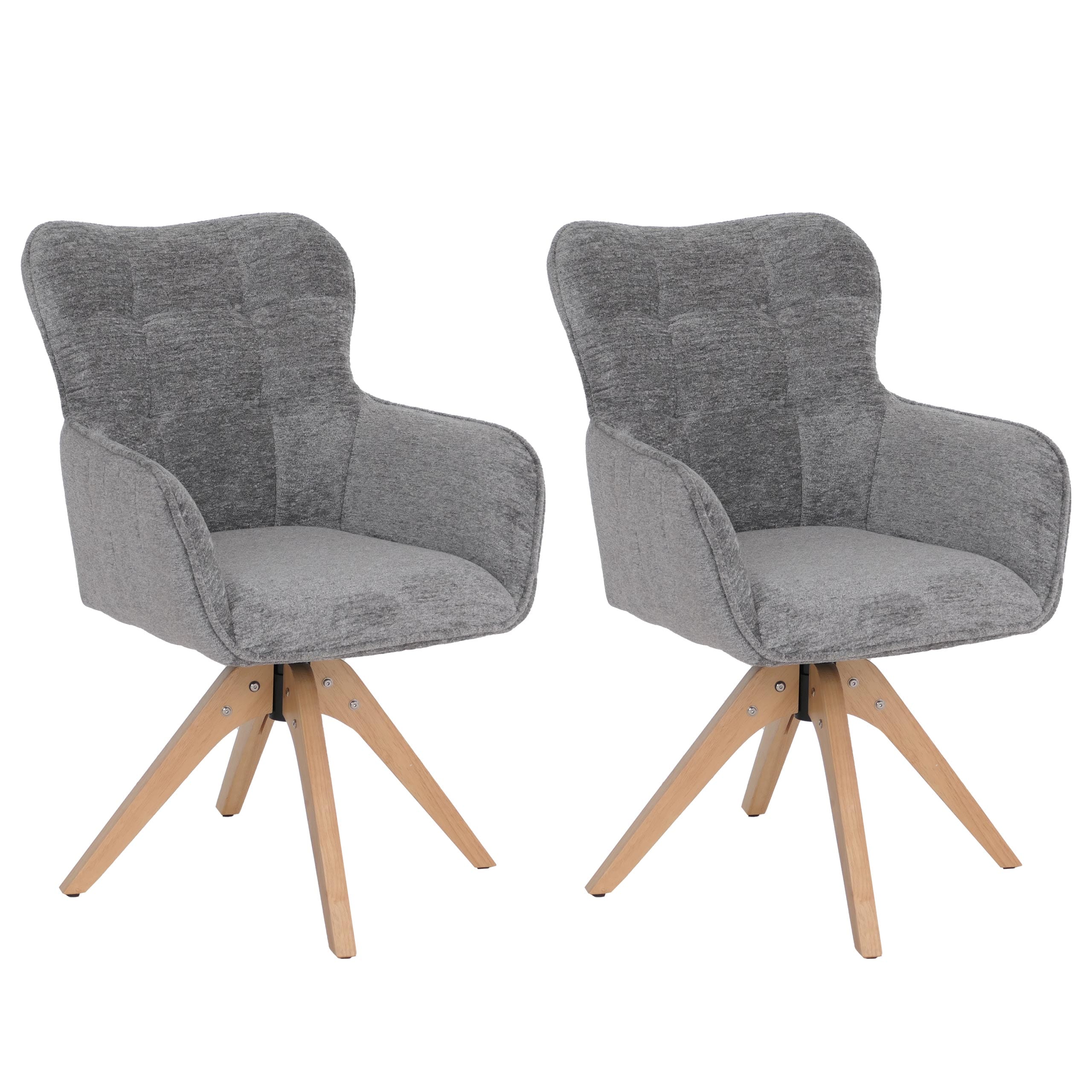 2er-Set Esszimmerstuhl MCW-Q35, K&uuml;chenstuhl Armlehne drehbar Auto-Return, Stoff/Textil 680g/m&sup2; Holz MVG ~ grau - Bild 1