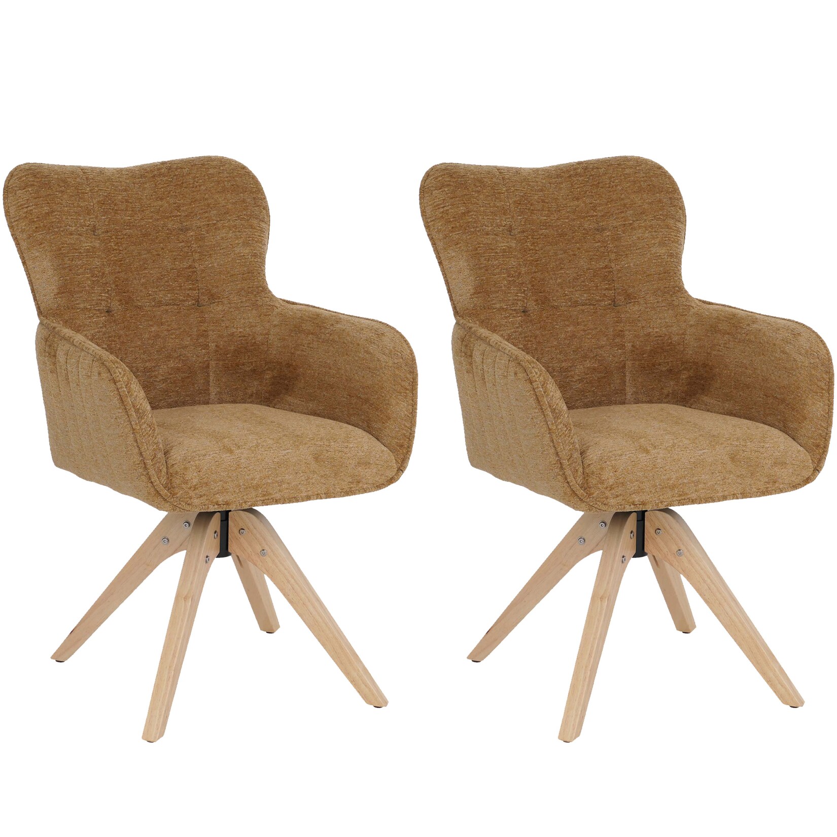 2er-Set Esszimmerstuhl MCW-Q35, Küchenstuhl Armlehne drehbar, Stoff Chenille (680g/m²) Holz MVG ~ senfgelb