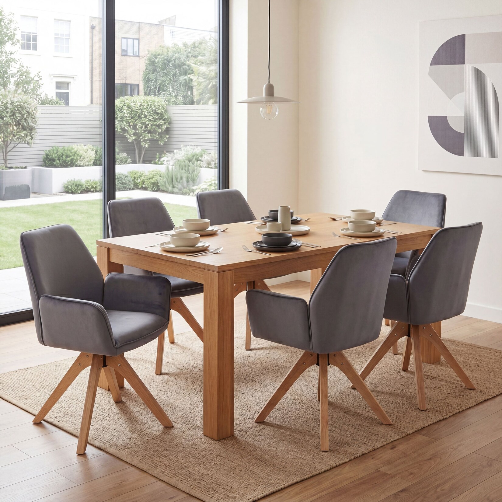 6er-Set Esszimmerstuhl MCW-G67, Esstischstuhl Küchenstuhl mit Armlehne, drehbar Holz Samt 320 g/m² MVG ~ dunkelgrau