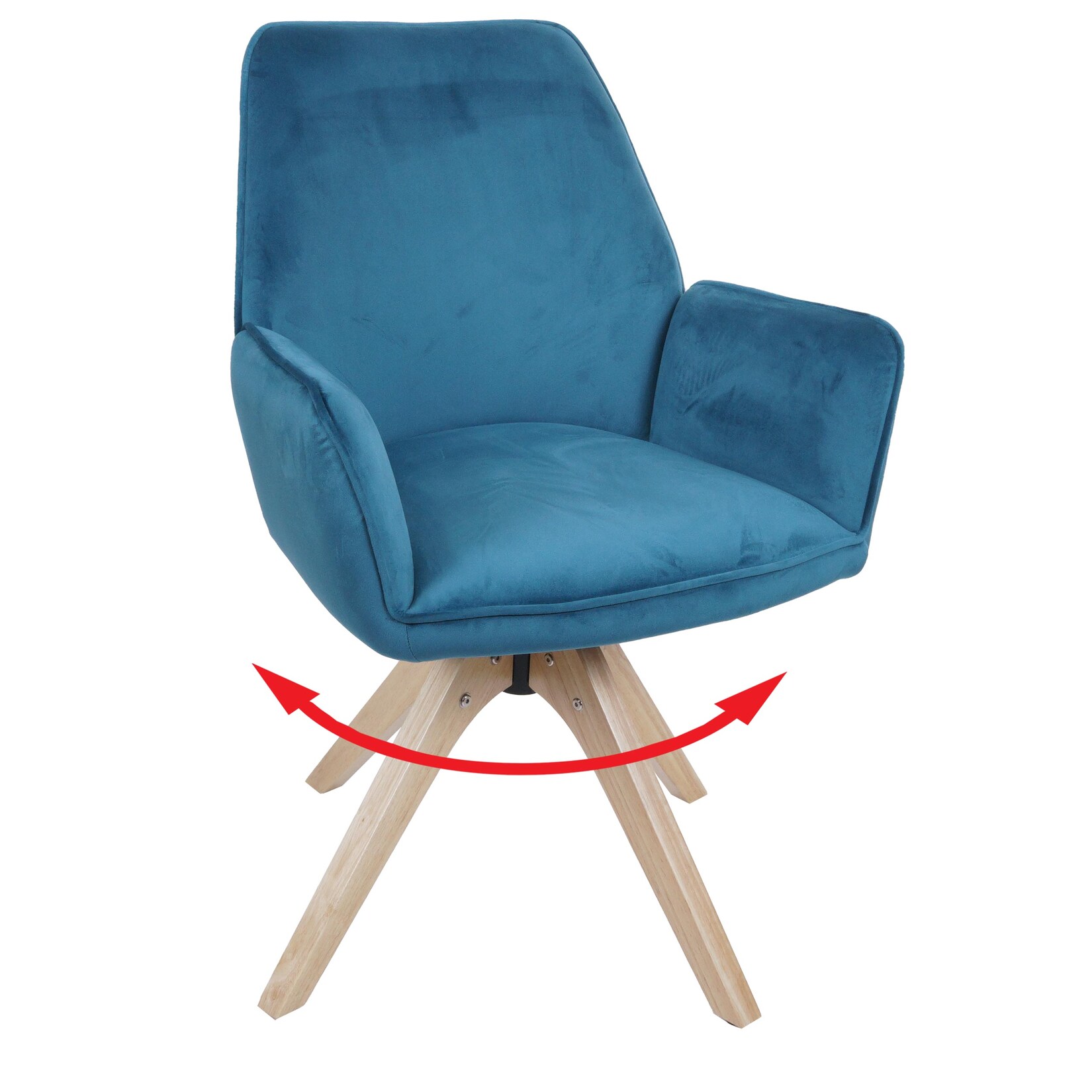 Esszimmerstuhl MCW-G67, Esstischstuhl Küchenstuhl Stuhl mit Armlehne, drehbar Holz Samt 320 g/m² MVG ~ türkis-blau