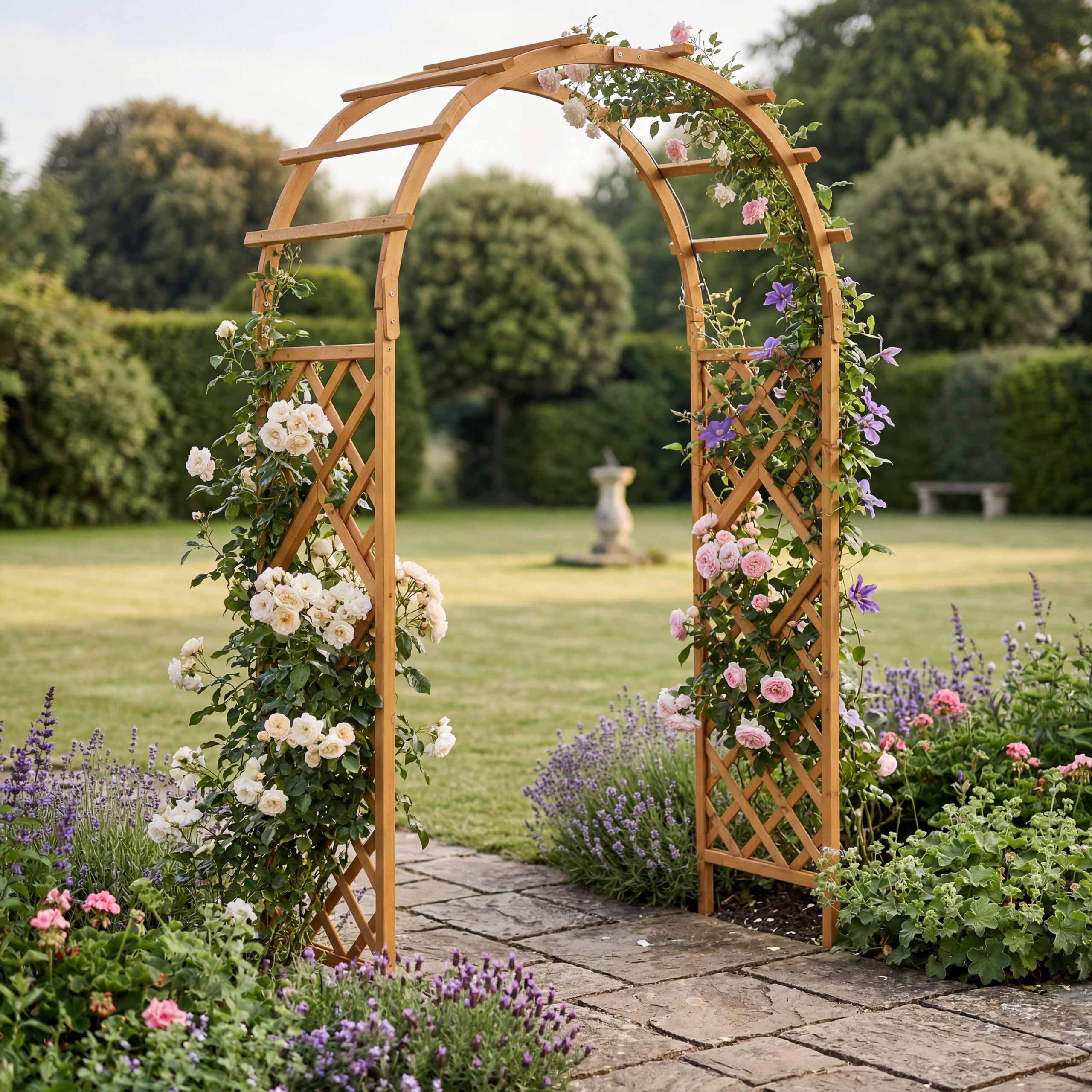 Rosenbogen MCW-Q20, Rankgitter Rosenspalier Rankhilfe Torbogen Garten Holz MVG-zertifiziert 210x126x60cm ~ natur - Bild 1