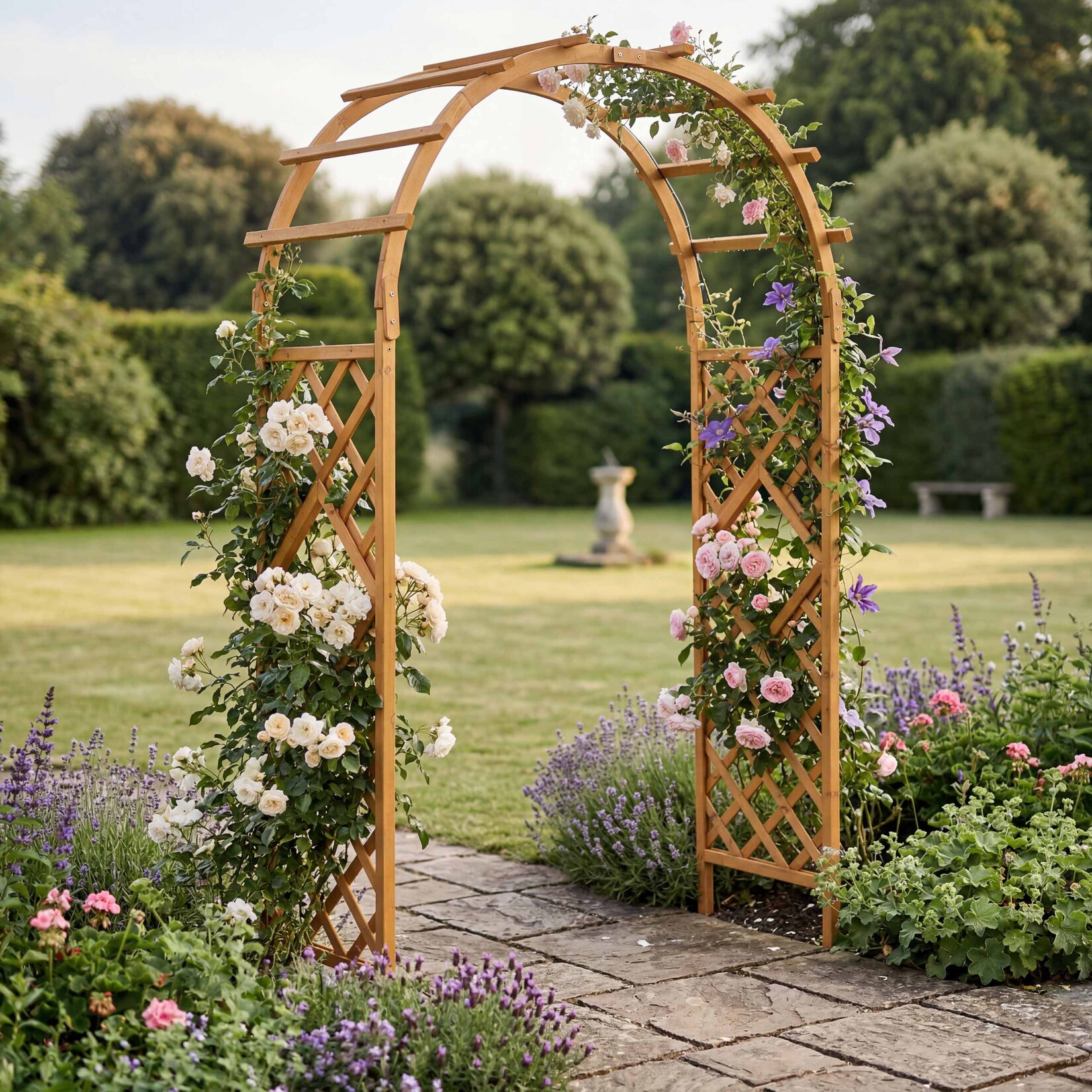 Rosenbogen -Q20, Rankgitter Rosenspalier Rankhilfe Torbogen Garten Holz MVG-zertifiziert 210x126x60cm ~ natur