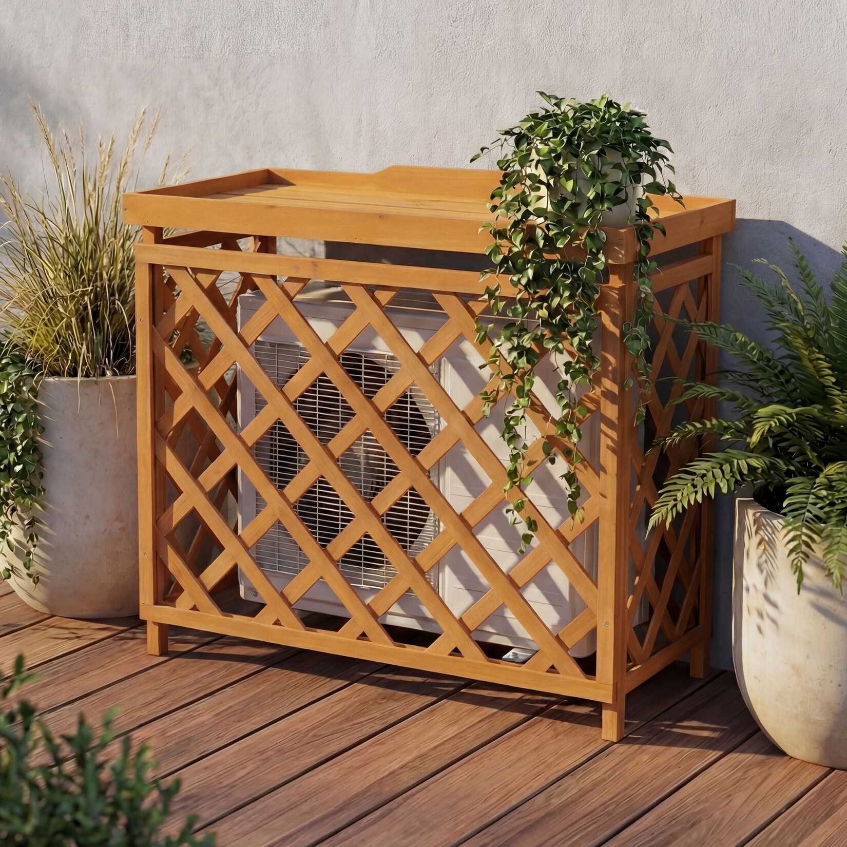 Verkleidung für Klimaanlage/Wärmetauscher -Q14, Abdeckung Holz MVG-zertifiziert 78x90x45cm ~ natur