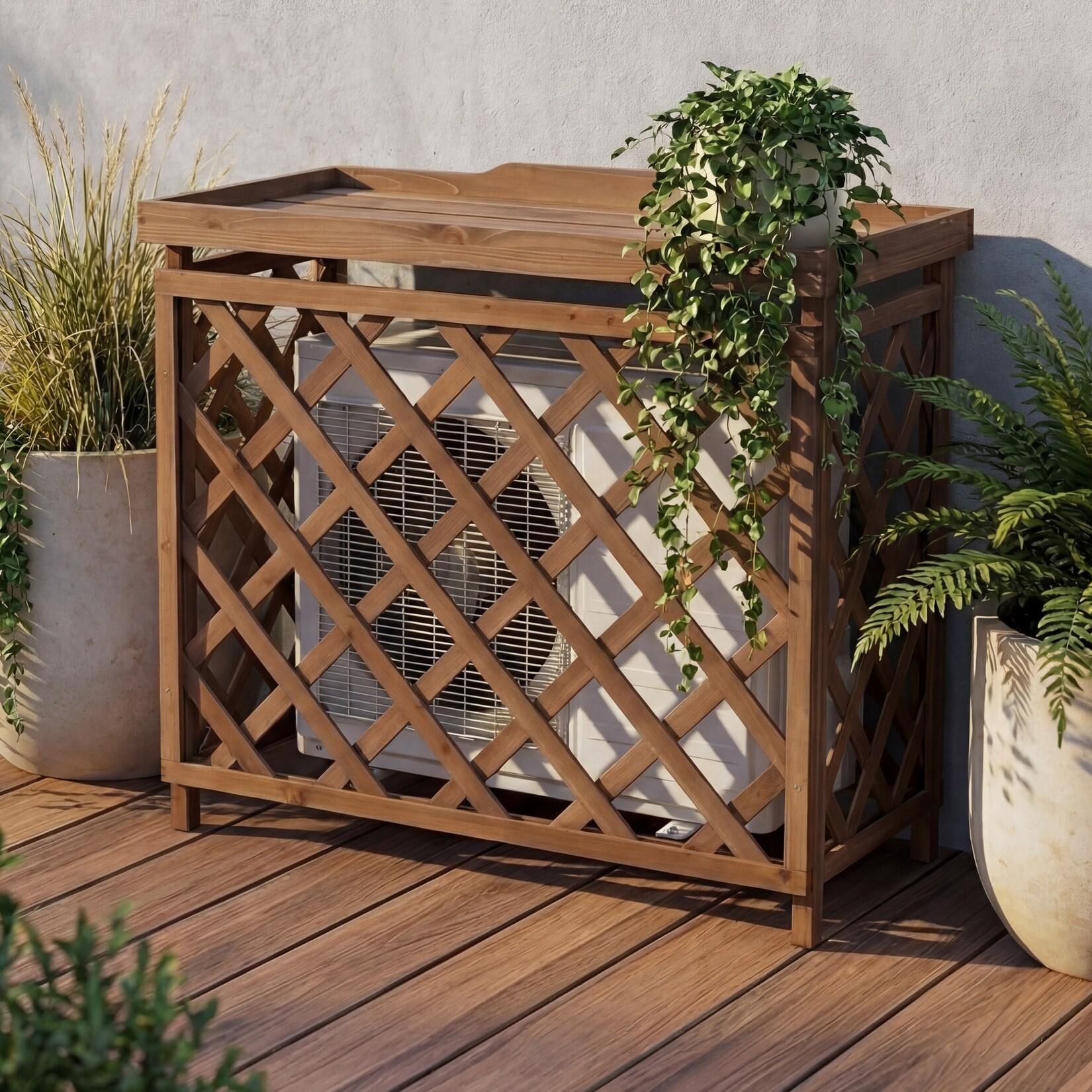 Verkleidung für Klimaanlage/Wärmetauscher -Q14, Abdeckung Holz MVG-zertifiziert 78x90x45cm ~ dunkelbraun