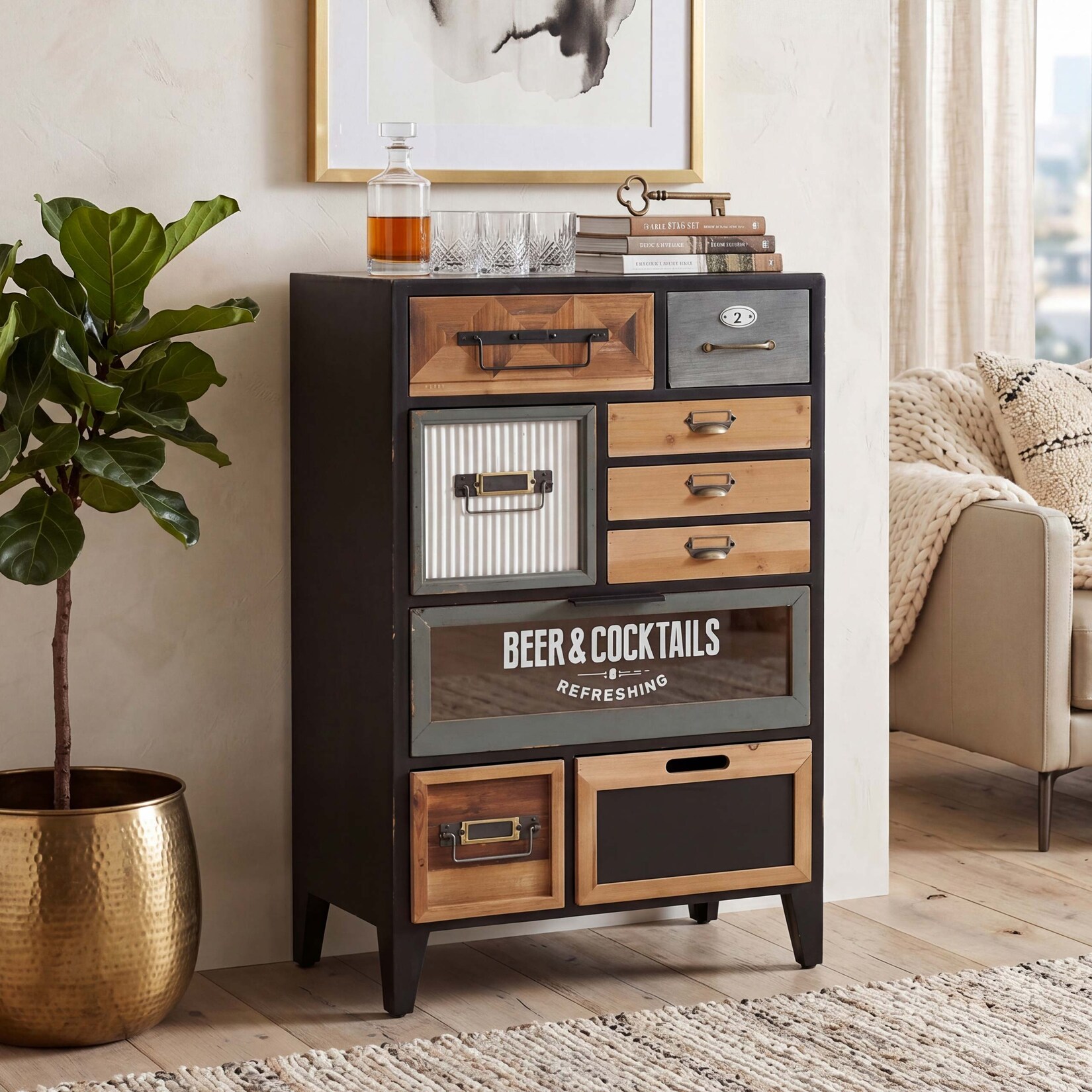 Apothekerkommode MCW-Q25 zweiseitige Schubladenfronten, Kommode Vintage/Shabby Holz Metall 95x58x32cm