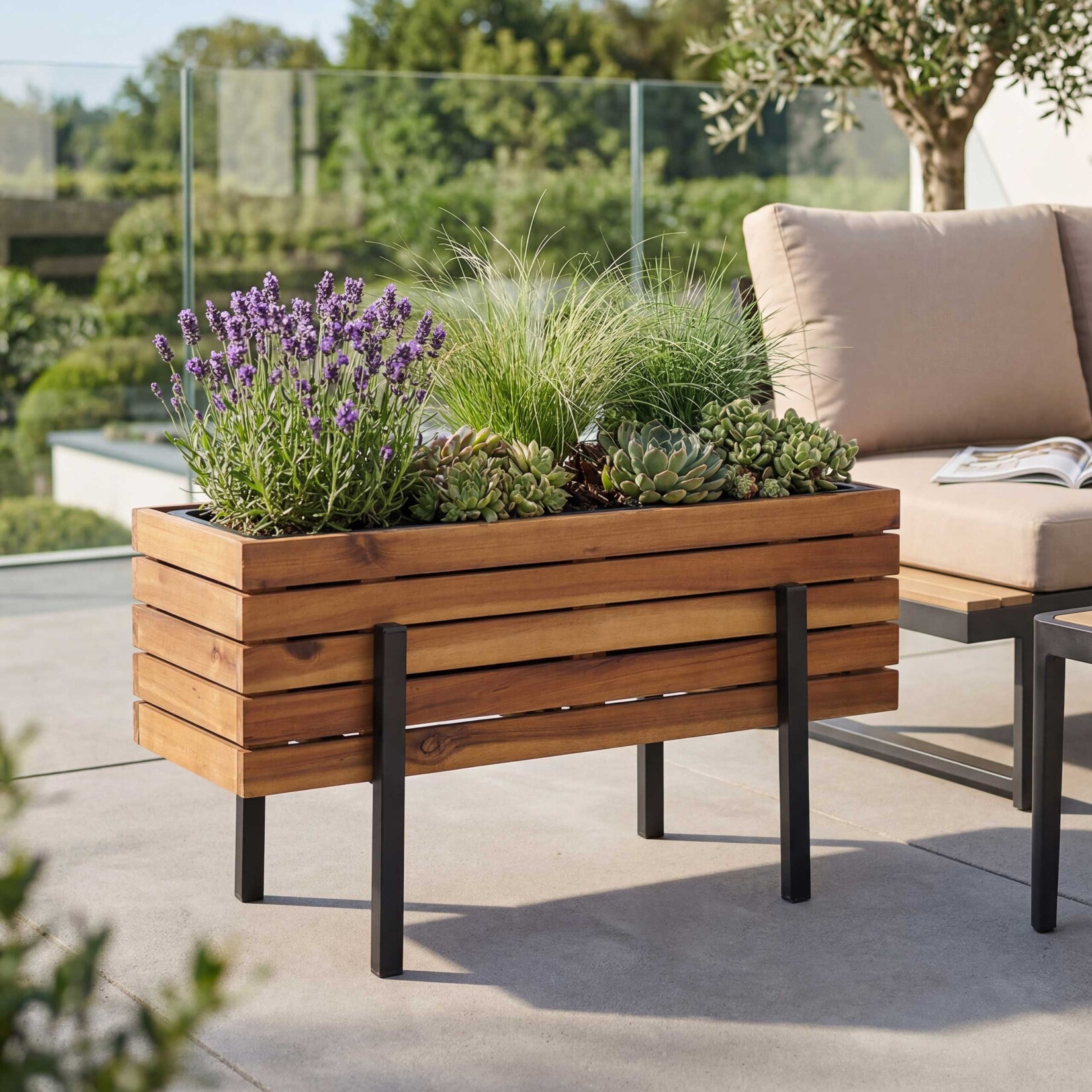 Pflanzkasten -P88, Blumen-/Pflanzkübel Blumenkasten, In-/Outdoor Akazie Holz MVG-zertifiziert 35x62x26cm ~ braun