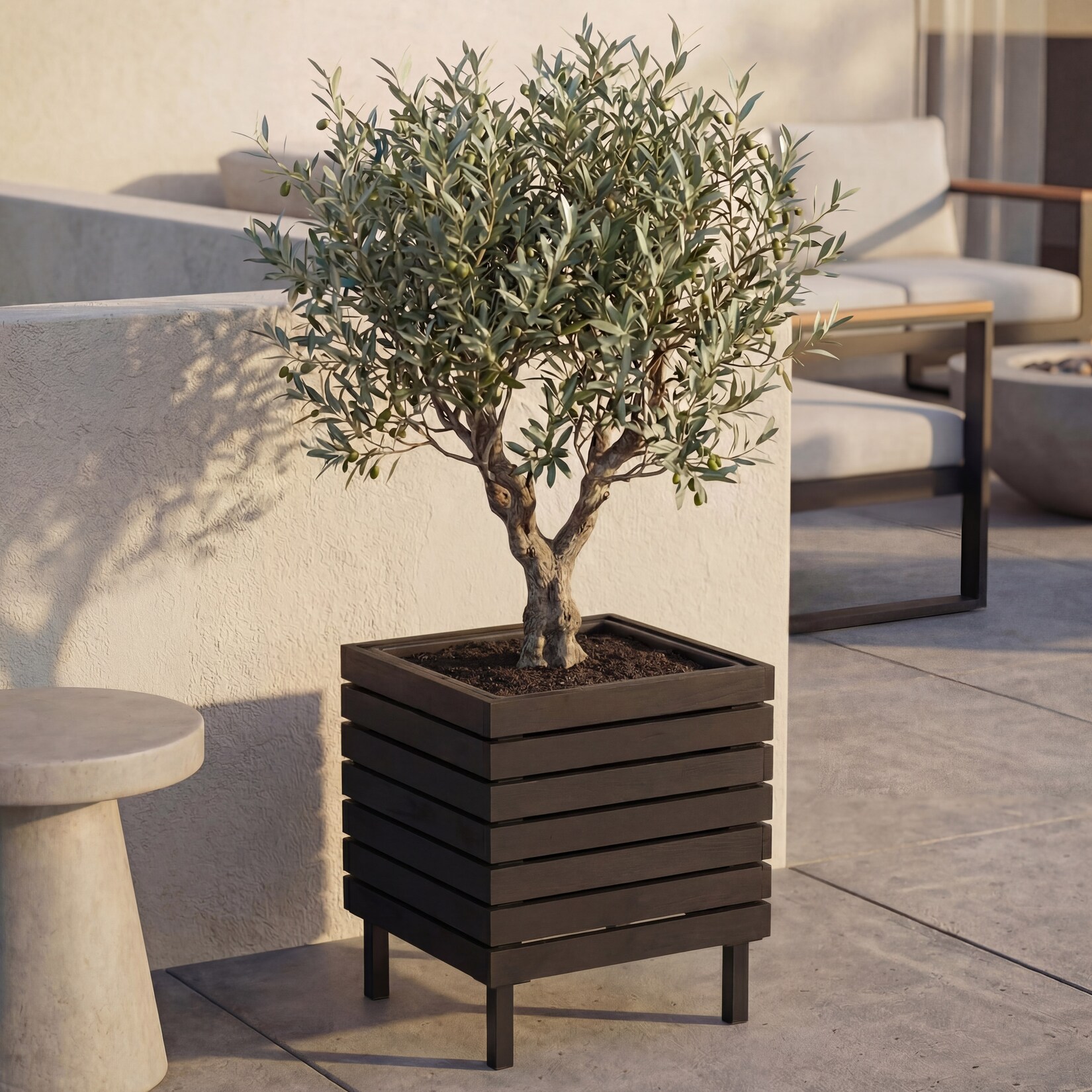 Pflanzkasten -P84, Blumenkasten quadratisch Outdoor Stahl Akazie 43x33x33cm MVG-zertifiziert ~ schwarz