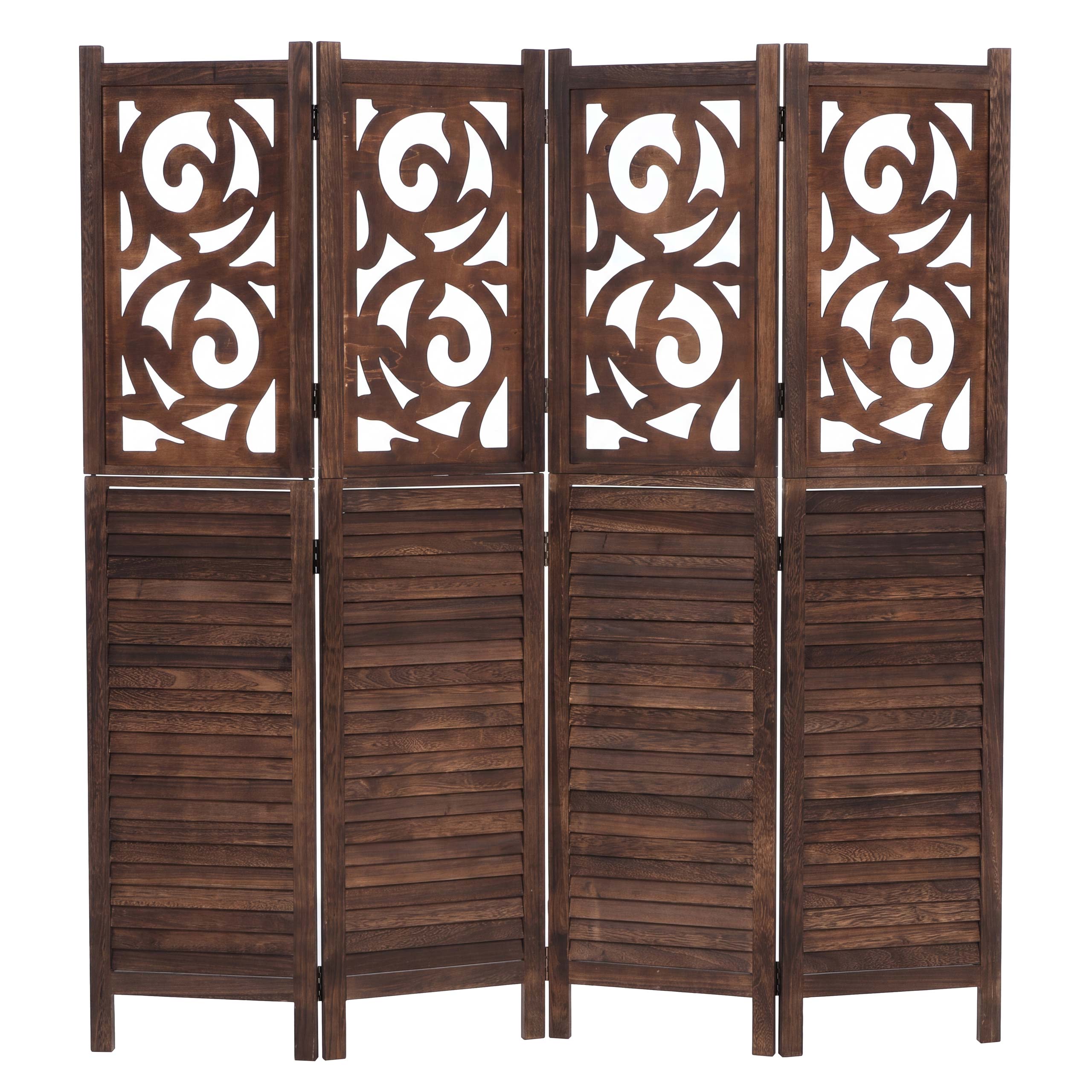 Paravent T568, Raumteiler Trennwand Sichtschutz Raumtrennung, Ornamente klappbar Paulownia Holz 170x160cm ~ braun - Bild 1