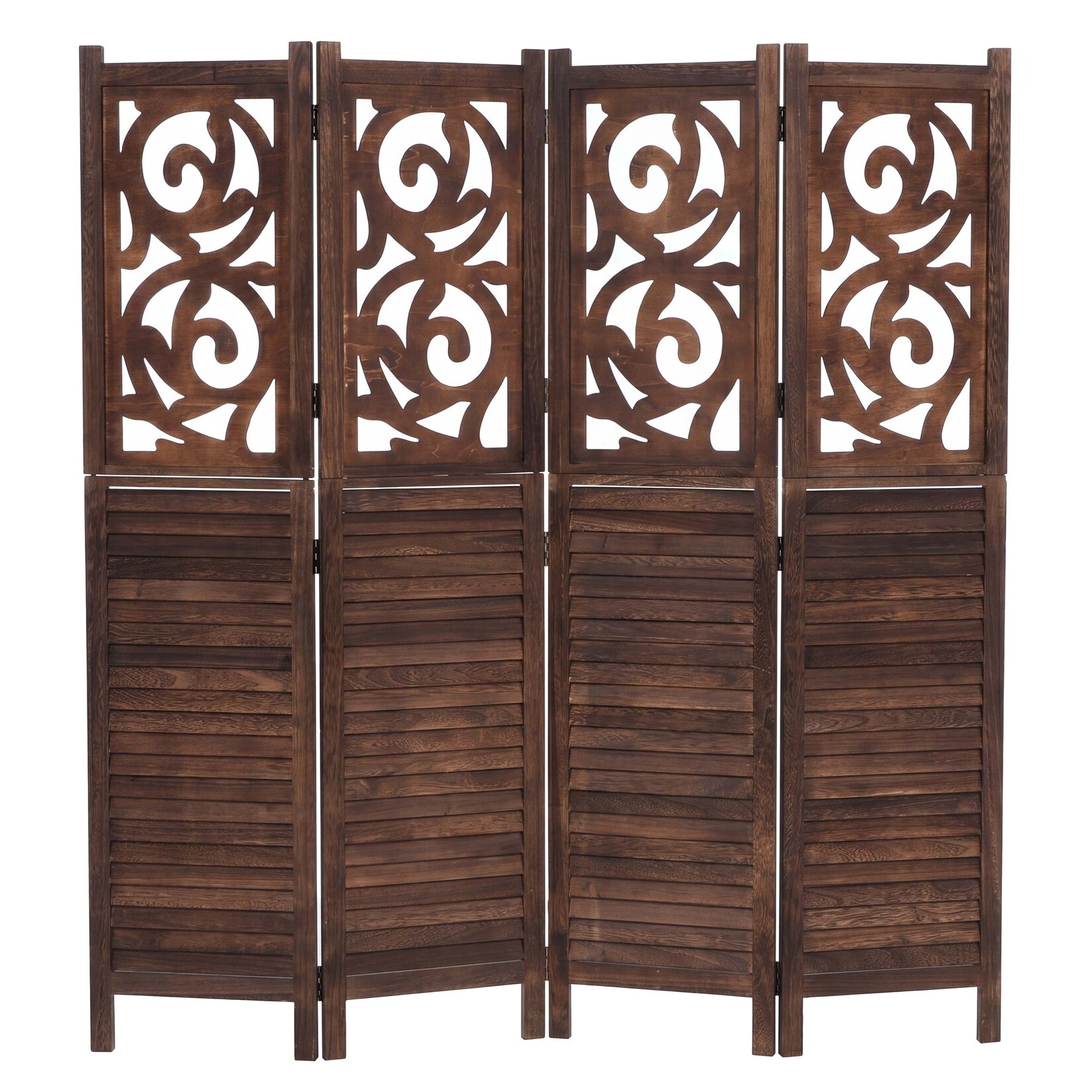 Paravent T568, Raumteiler Trennwand Sichtschutz Raumtrennung, Ornamente klappbar Paulownia Holz 170x160cm ~ braun