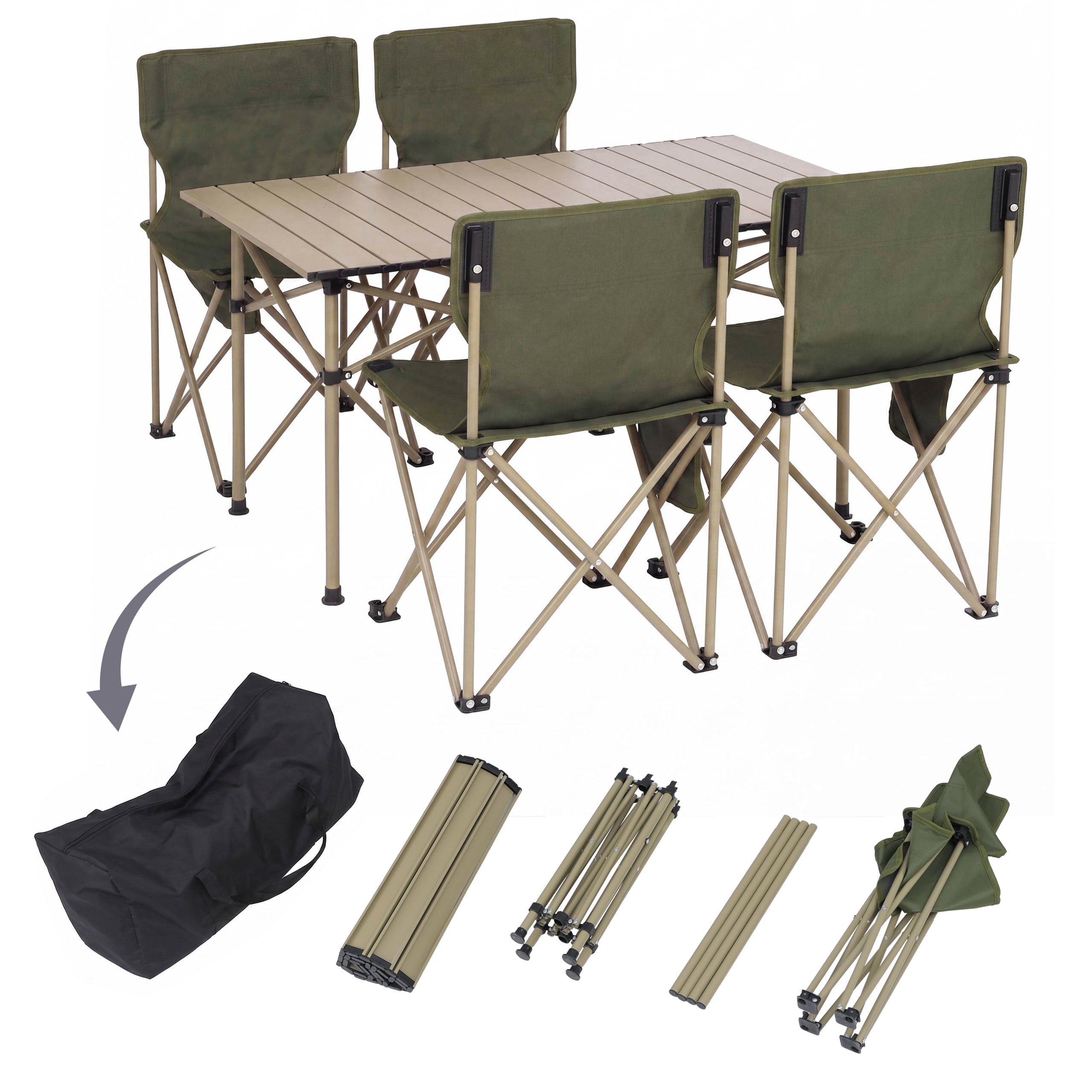 Campingset MCW-Q39, Tisch 4x Stuhl Klappstuhl Anglerstuhl faltbar, Metall Stoff ~ gr&uuml;n - Bild 1