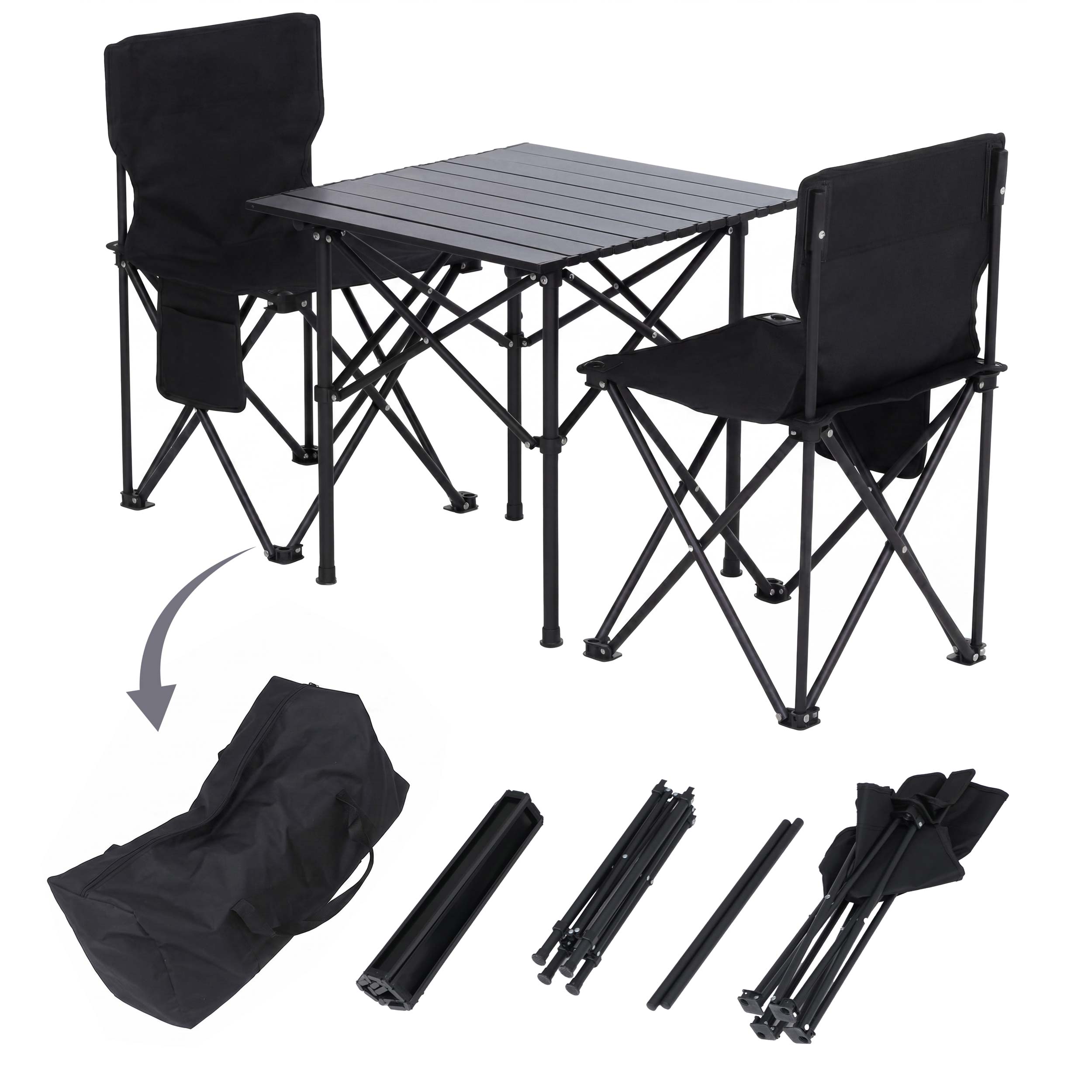 Campingset MCW-Q39, Tisch 2x Stuhl Klappstuhl Anglerstuhl faltbar, Metall Stoff ~ schwarz - Bild 1