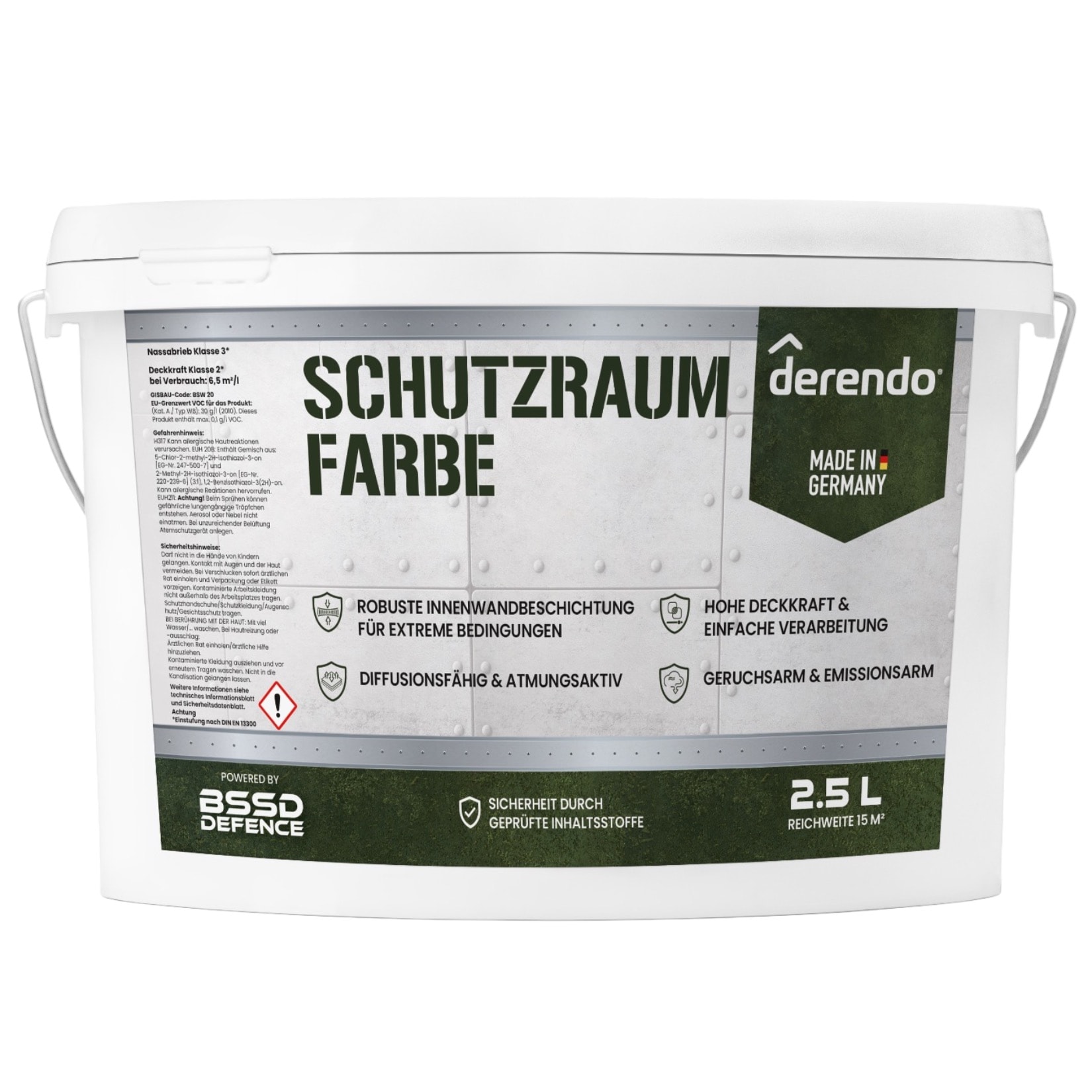 Derendo Schutzraum Wandfarbe wei&szlig;, 2.5l - Bild 1