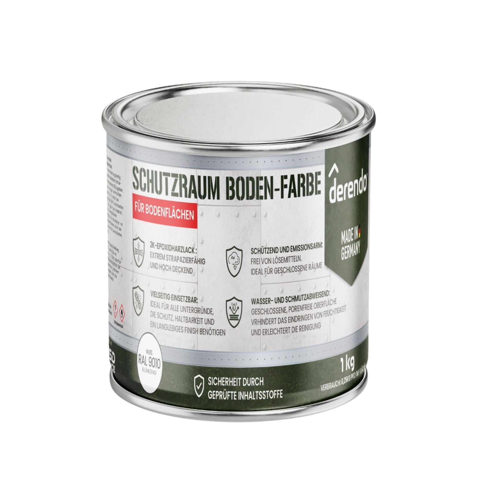 Derendo Schutzraum Bodenfarbe wei&szlig; 1kg - Bild 1