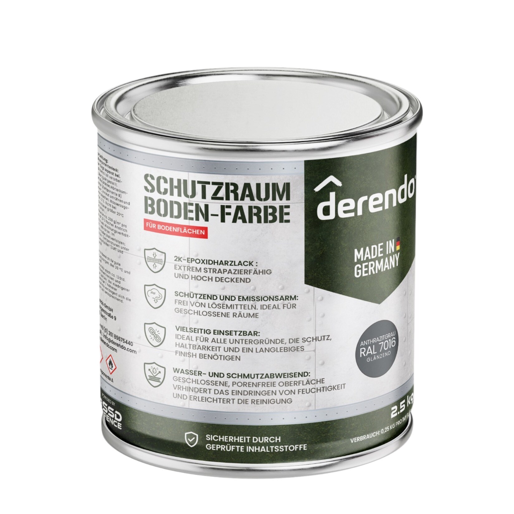 Derendo Schutzraum Bodenfarbe anthrazit 2.5kg