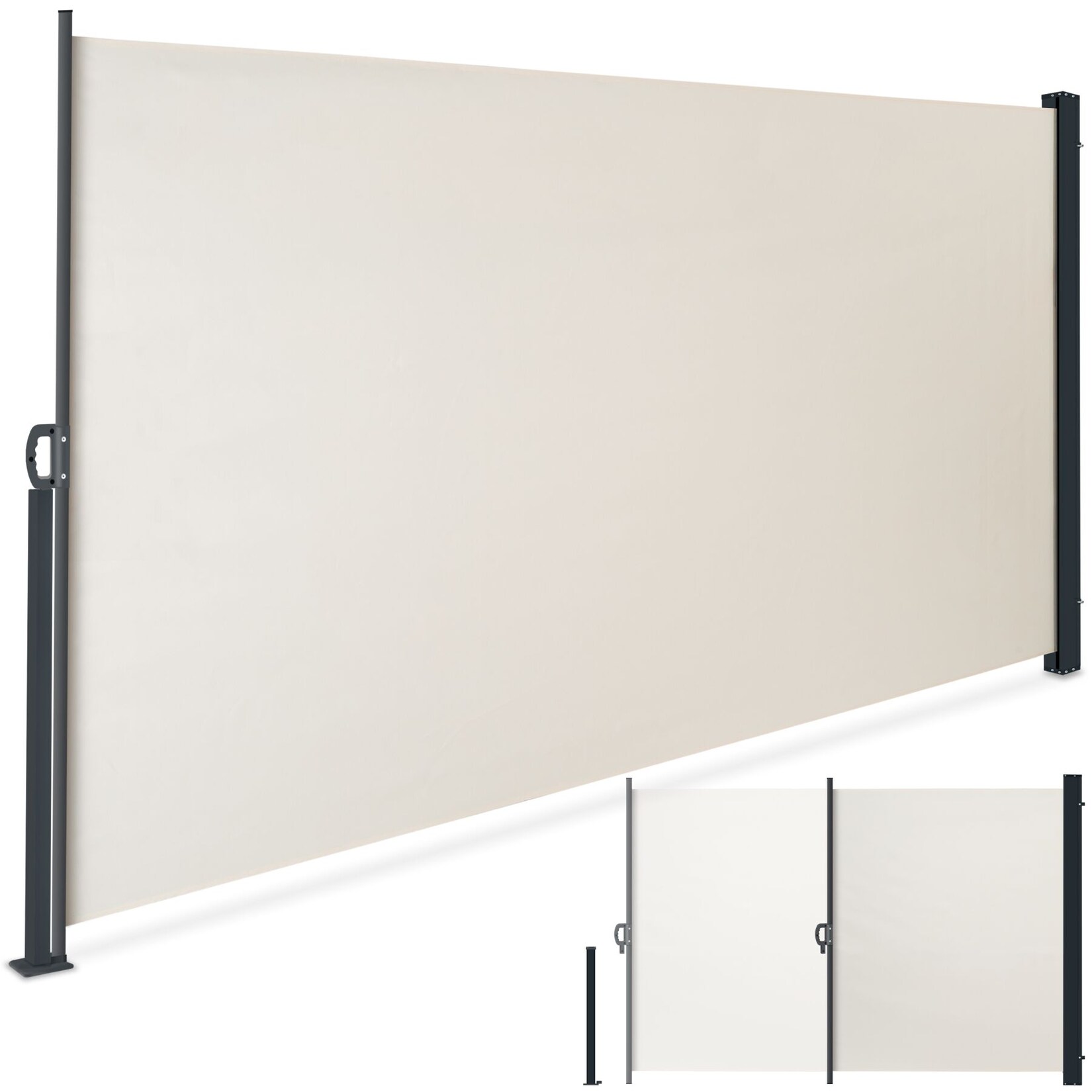 tectake® Seitenmarkise, 180 x 300 cm, Schutz vor Sonne und Wind, ausziehbar, mit Aufrollmechanismus