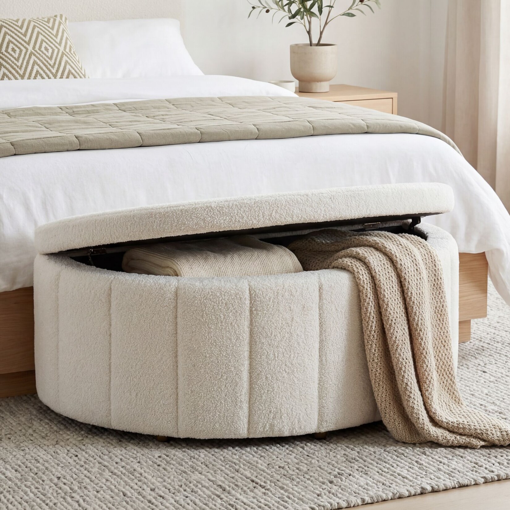 tectake® Polsterbank, mit Samt oder Bouclé, Polsterdeckel mit Gasdruckfedersystem, kein Aufbau, 108 x 48 x 38,5 cm